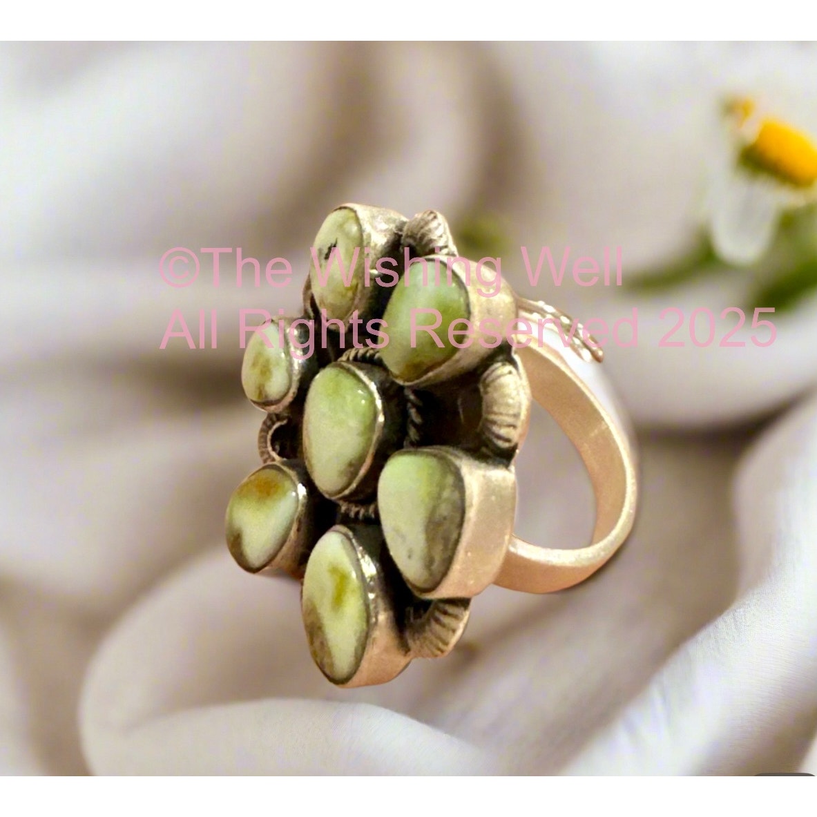 Paloma Light Green Turquoise | Cluster Sterling Ring | Size Adjustable 5-10
