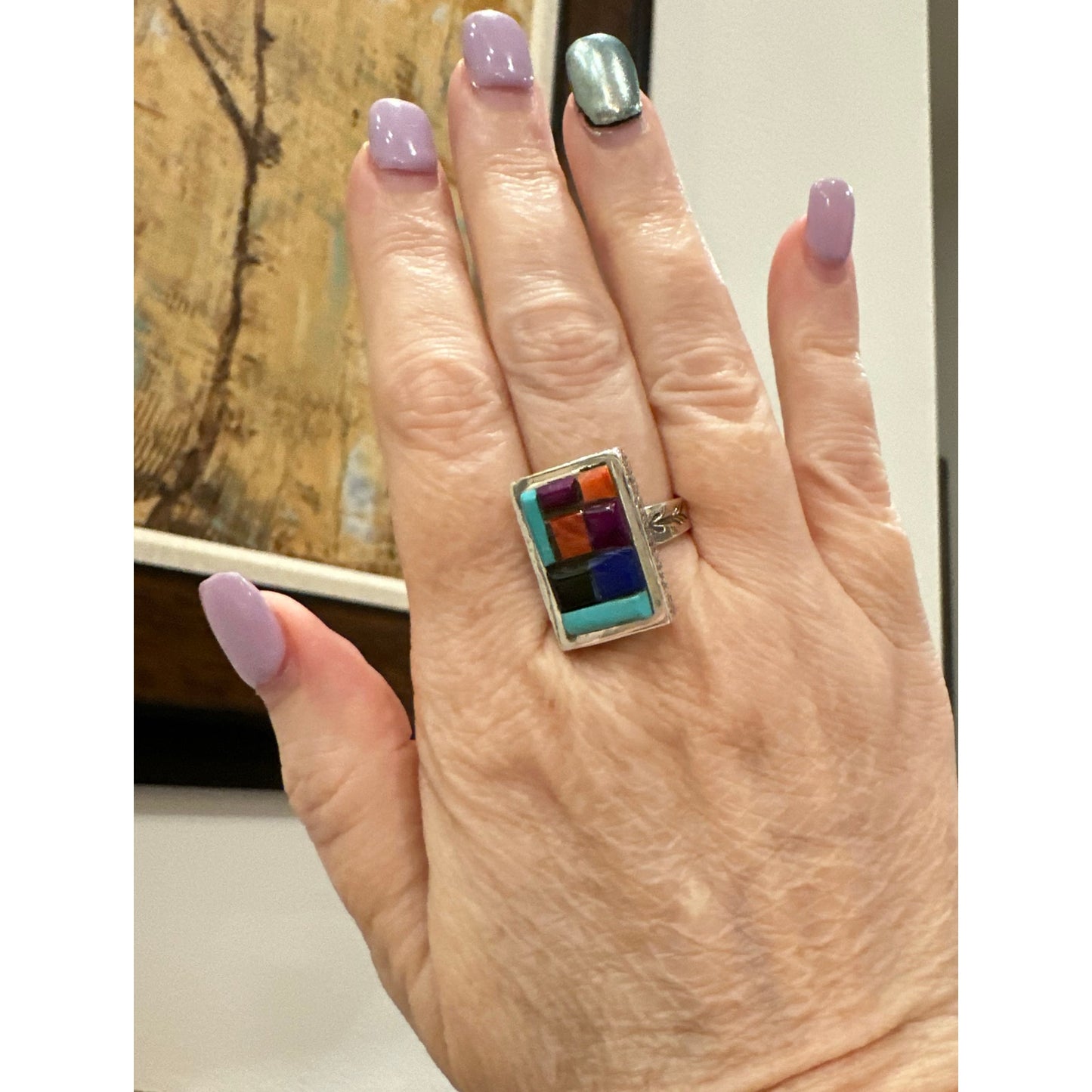 Turquoise | Purple Spiny | Lapis | Orange Spiny | |Sterling Ring | Size 7.5