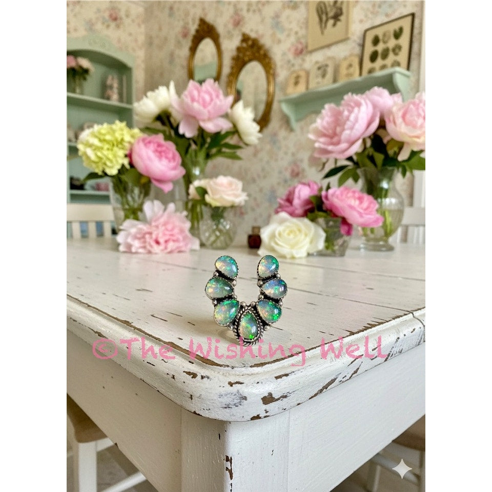 Aurora Opal Naja Sterling Silver Ring | Adjustable Size
