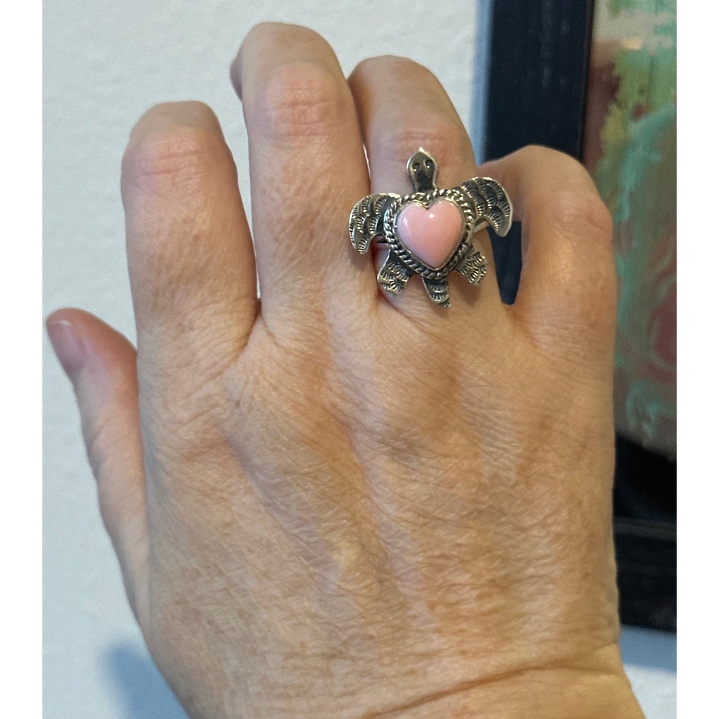Southwestern Pink Conch Turtle Tortoise Ring .925 Size 7