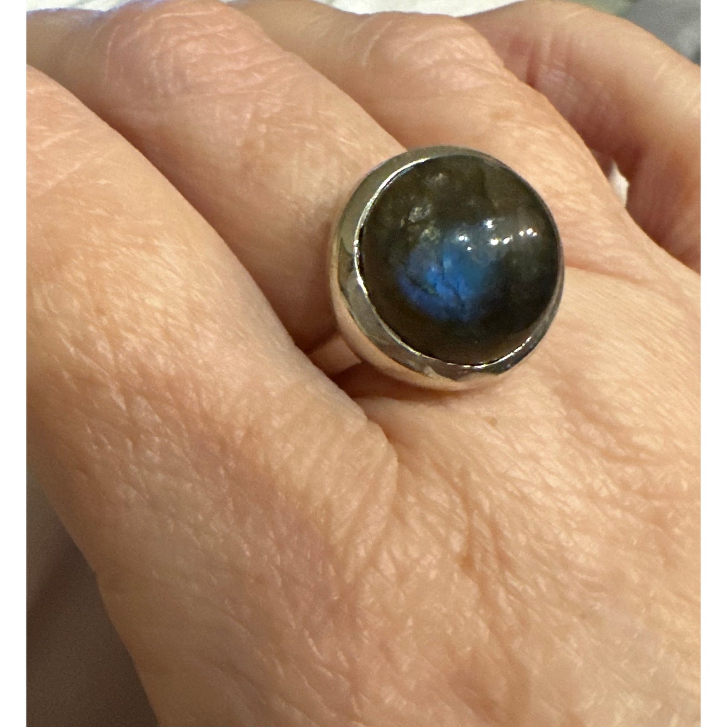 Labradorite | Sterling Silver | Round Ring | Size 7