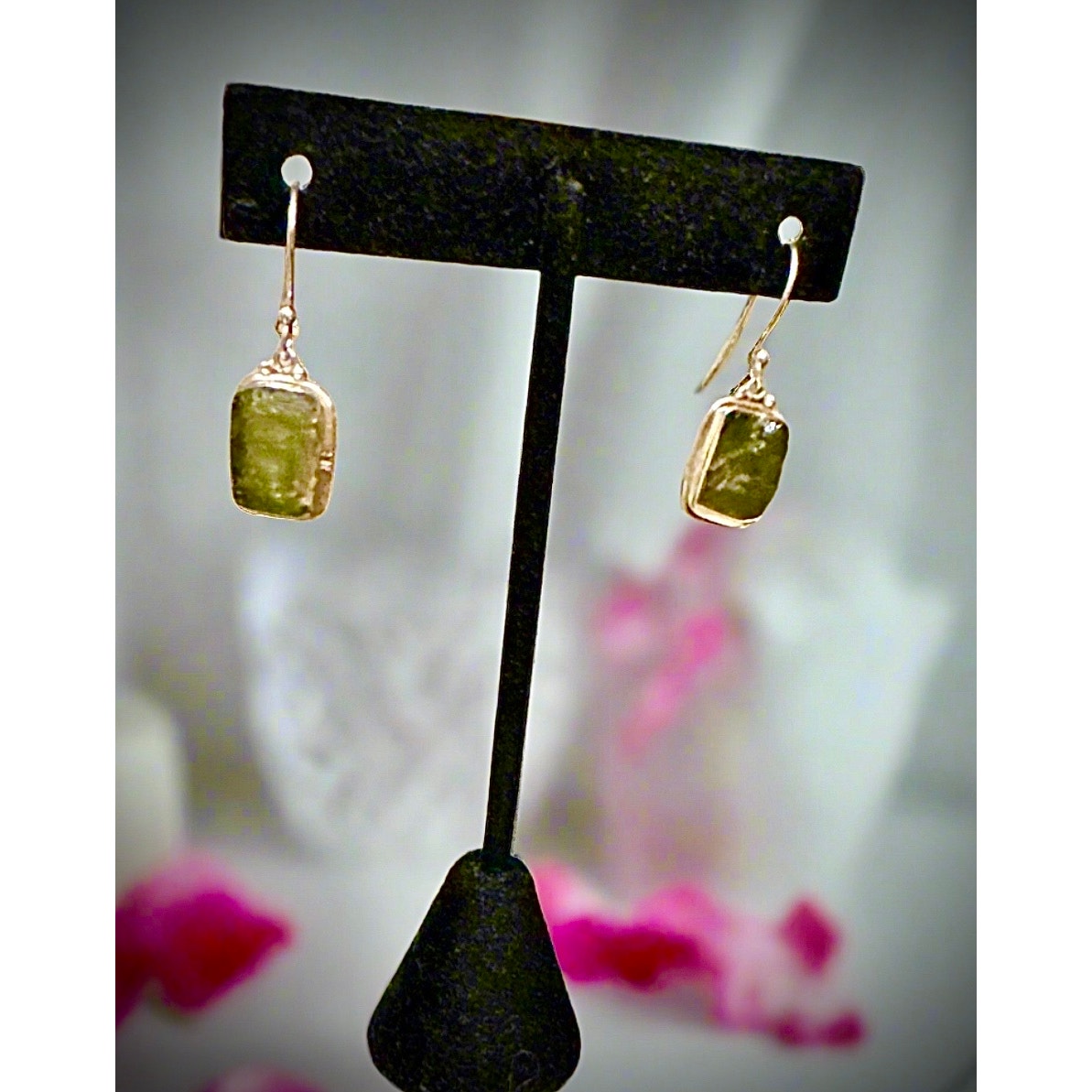 Rough Square Moldavite 925 Sterling Silver Dangle Earrings 1.5”