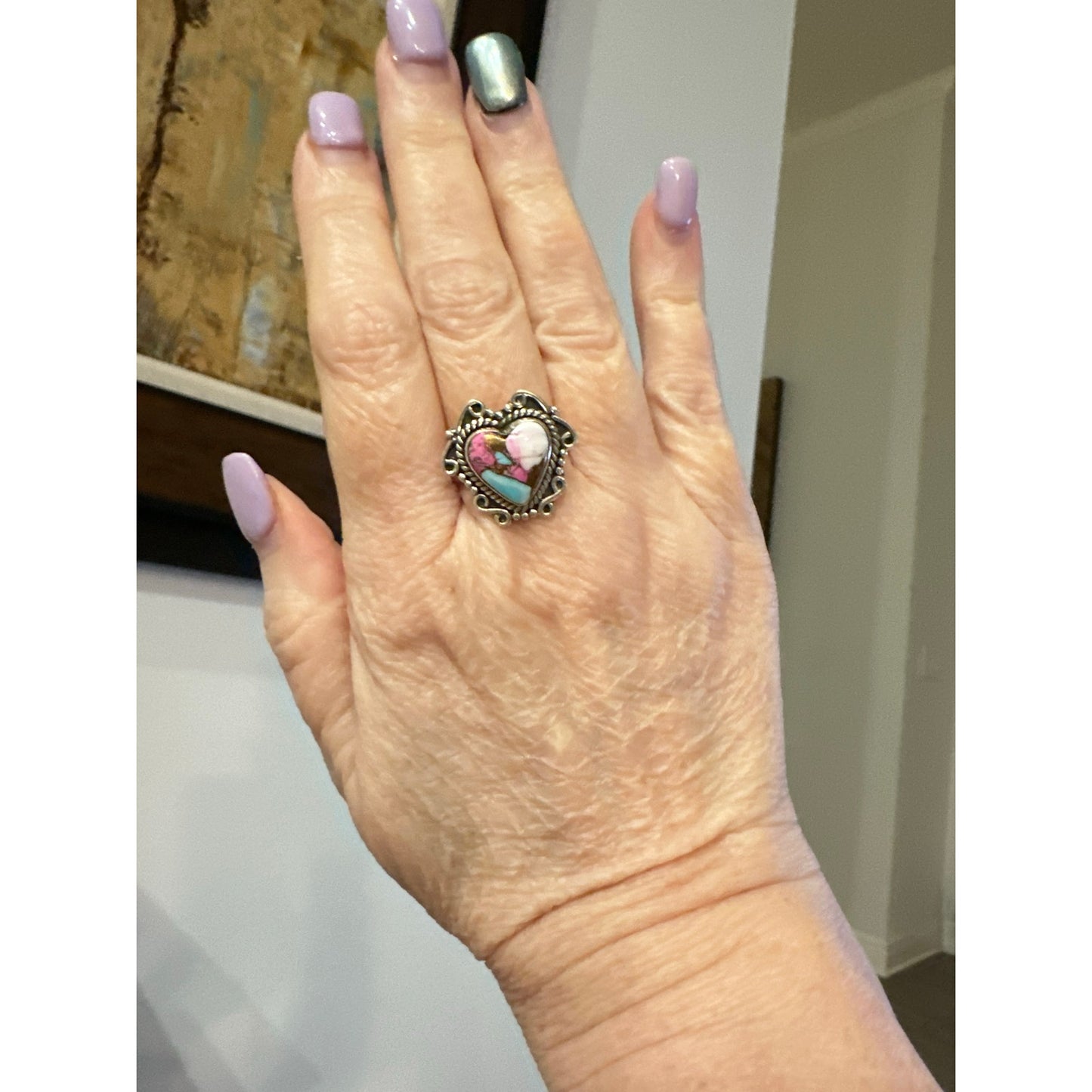 Cotton Candy Turquoise | Heart Shaped Ring | Size 5-10 Adjustable