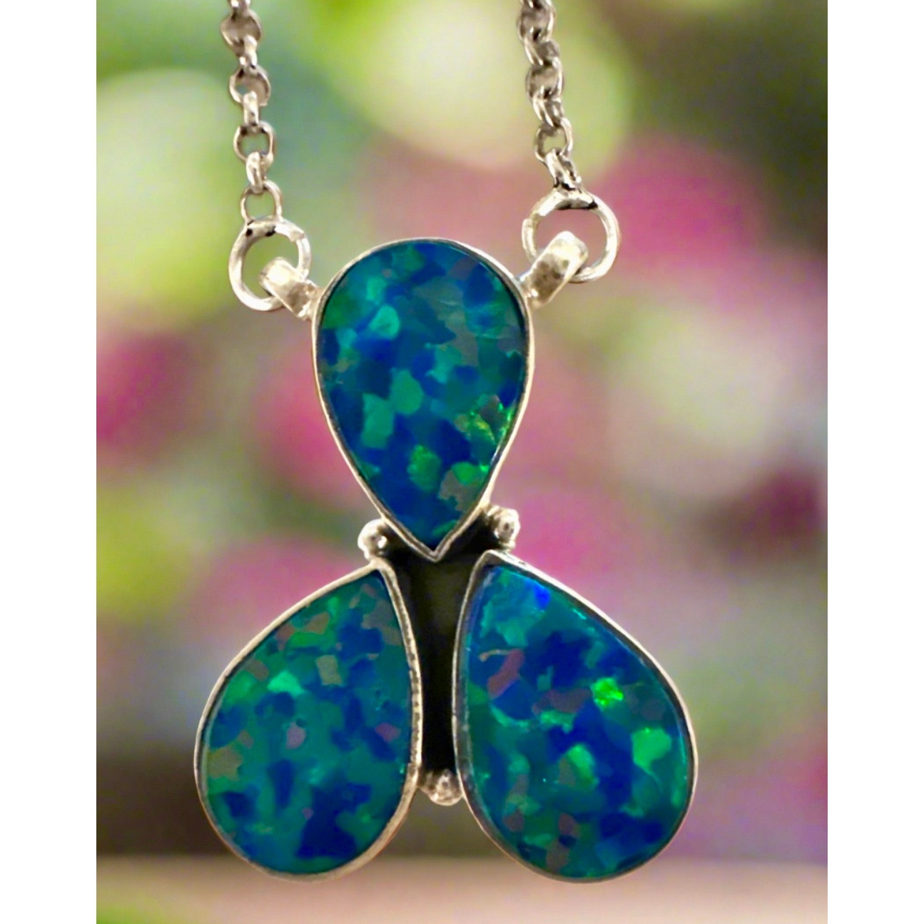 Balloon Blue Opal Teardrop Cluster Necklace 18-20”