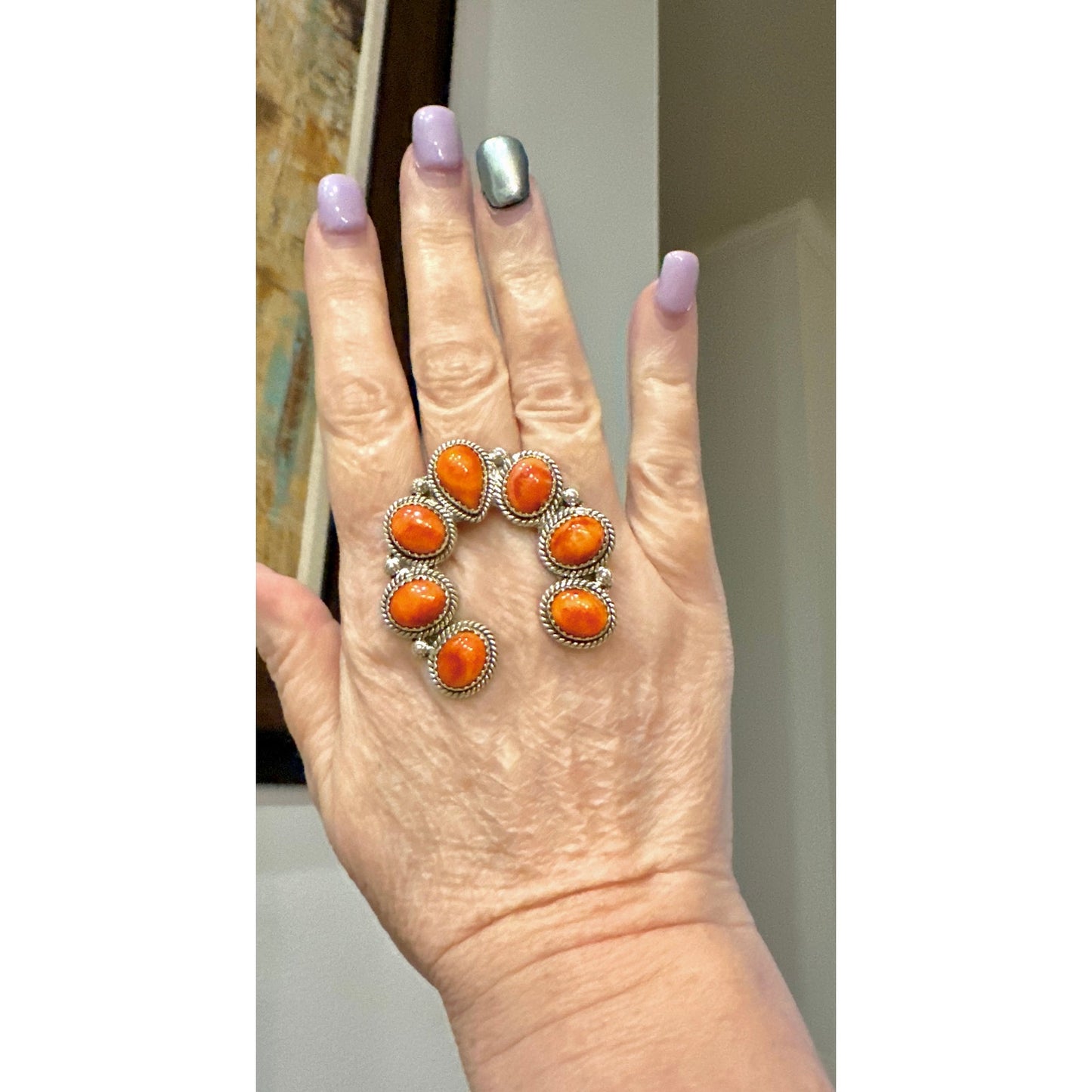HUGE! Orange Spiny Oyster Naja Sterling Silver Ring Adjustable 5-11