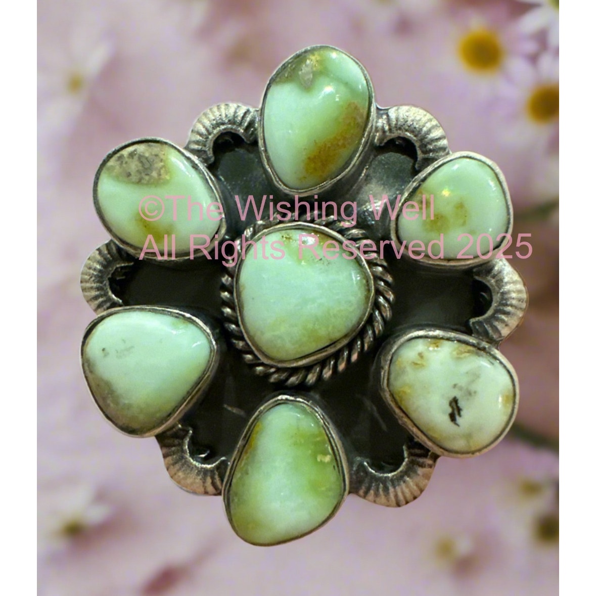 Paloma Light Green Turquoise | Cluster Sterling Ring | Size Adjustable 5-10