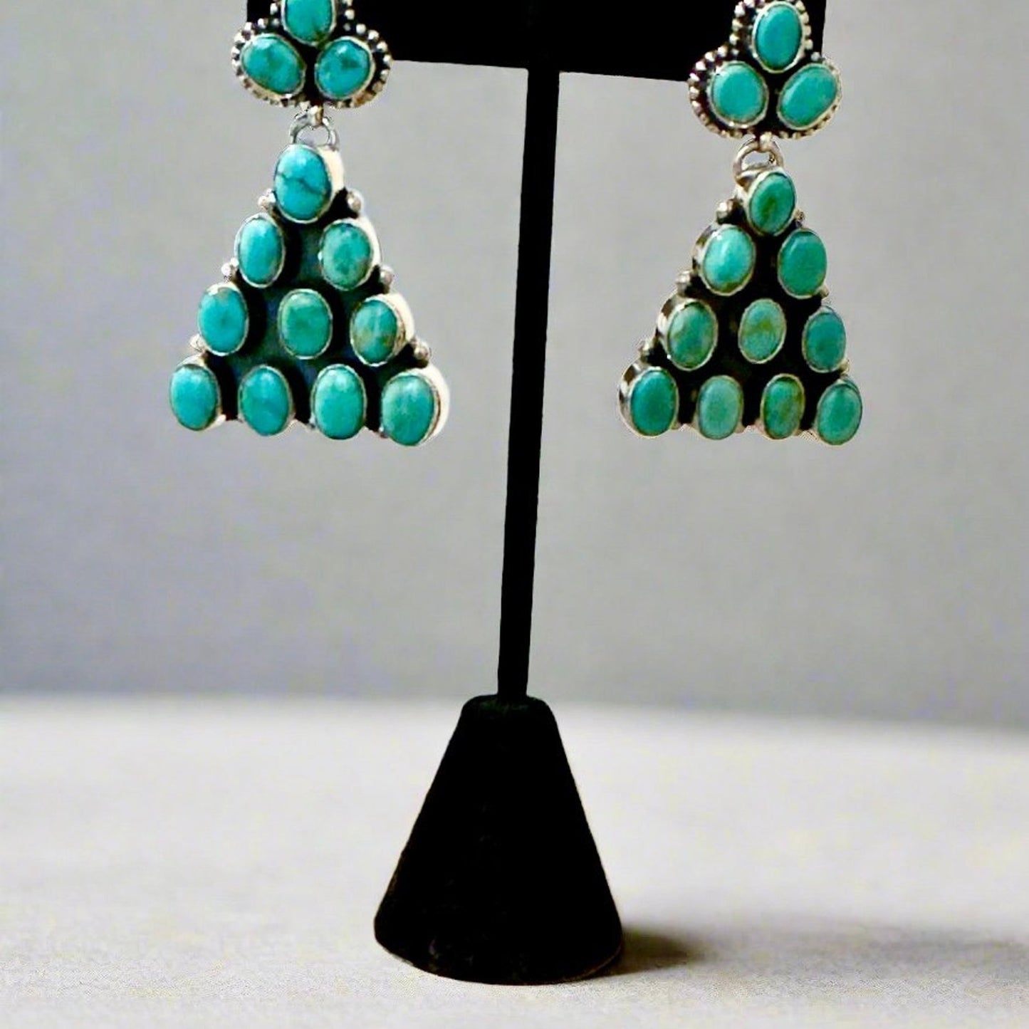 Huge Turquoise Dangle Earrings .925 Sterling Silver 1.5” Long