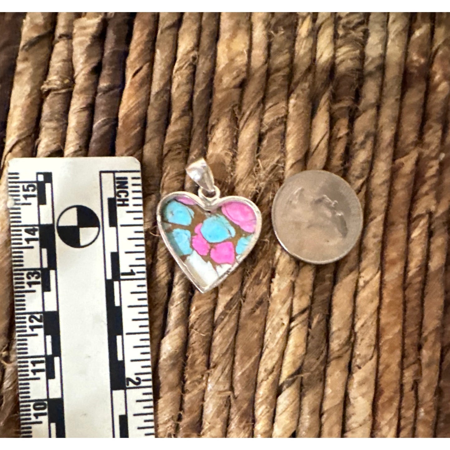 Cotton Candy Hesrt 925 Sterling Silver Southwestern Pendant 1.25”