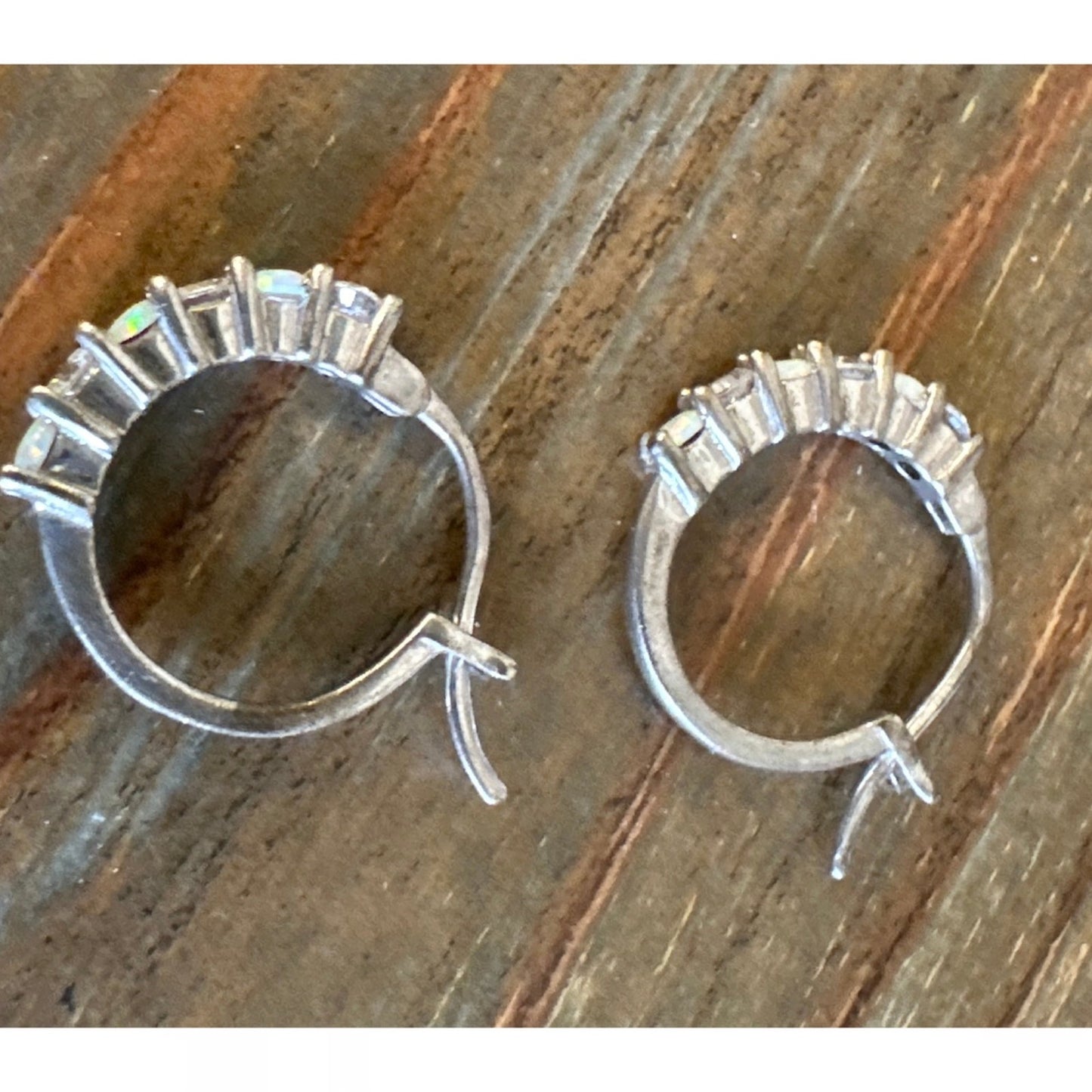 Vintage .925 Ethiopian Opal & CZ Huggie Earrings