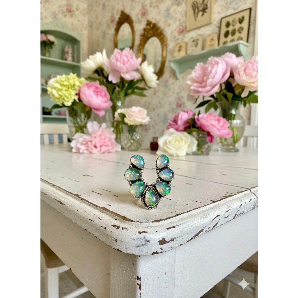 Aurora Opal Naja Sterling Silver Ring | Adjustable Size