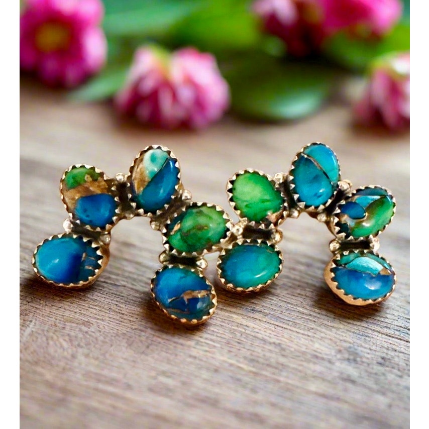 Peacock Dahlia Turquoise | Naja Earrings | 925 Sterling | Southwestern