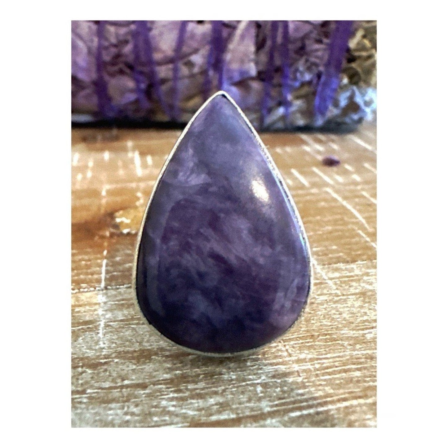 Huge Purple Charoite 925 Sterling Silver Ring Size 8 BOHO
