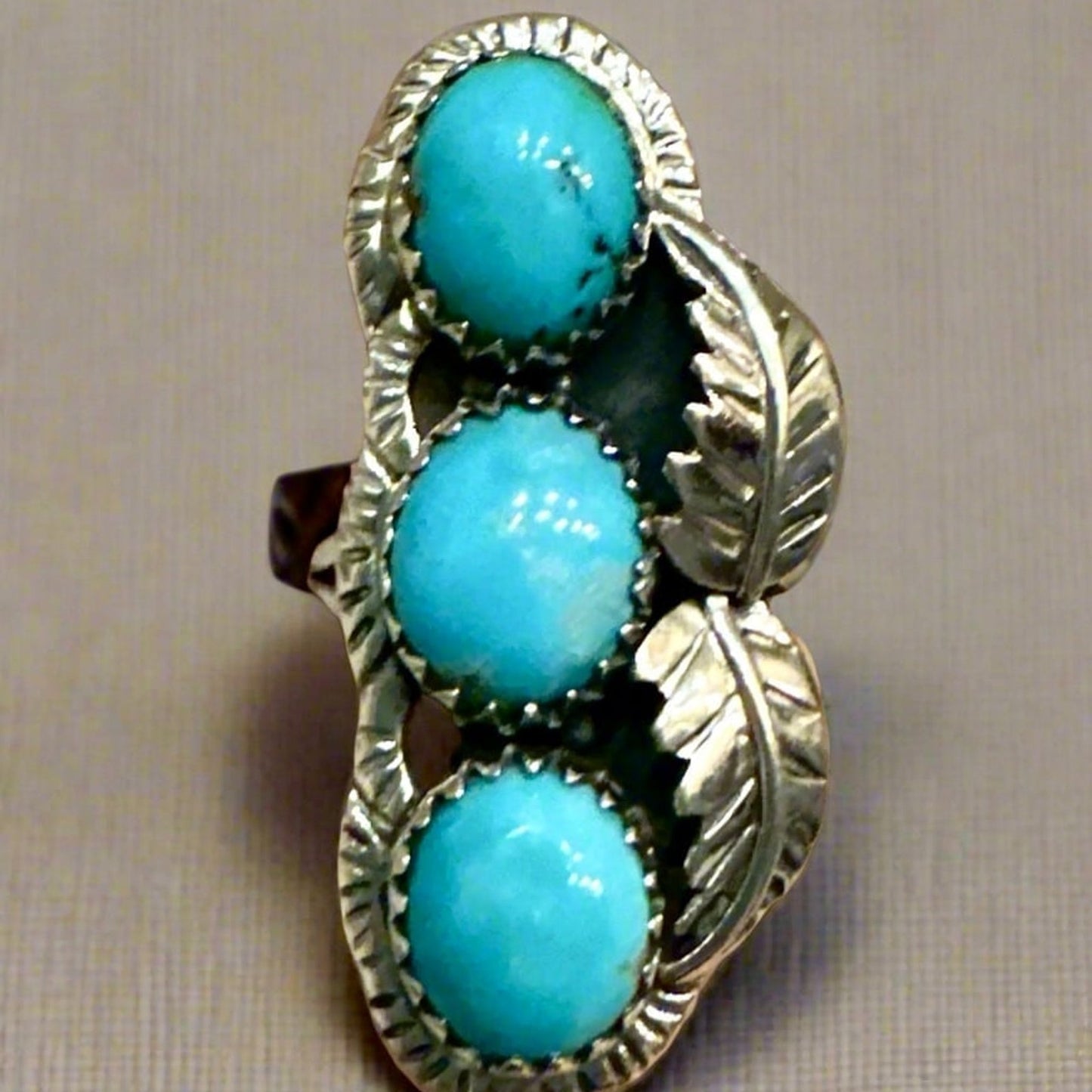 Three Stone Turquoise Sterling Silver Ring Size 9