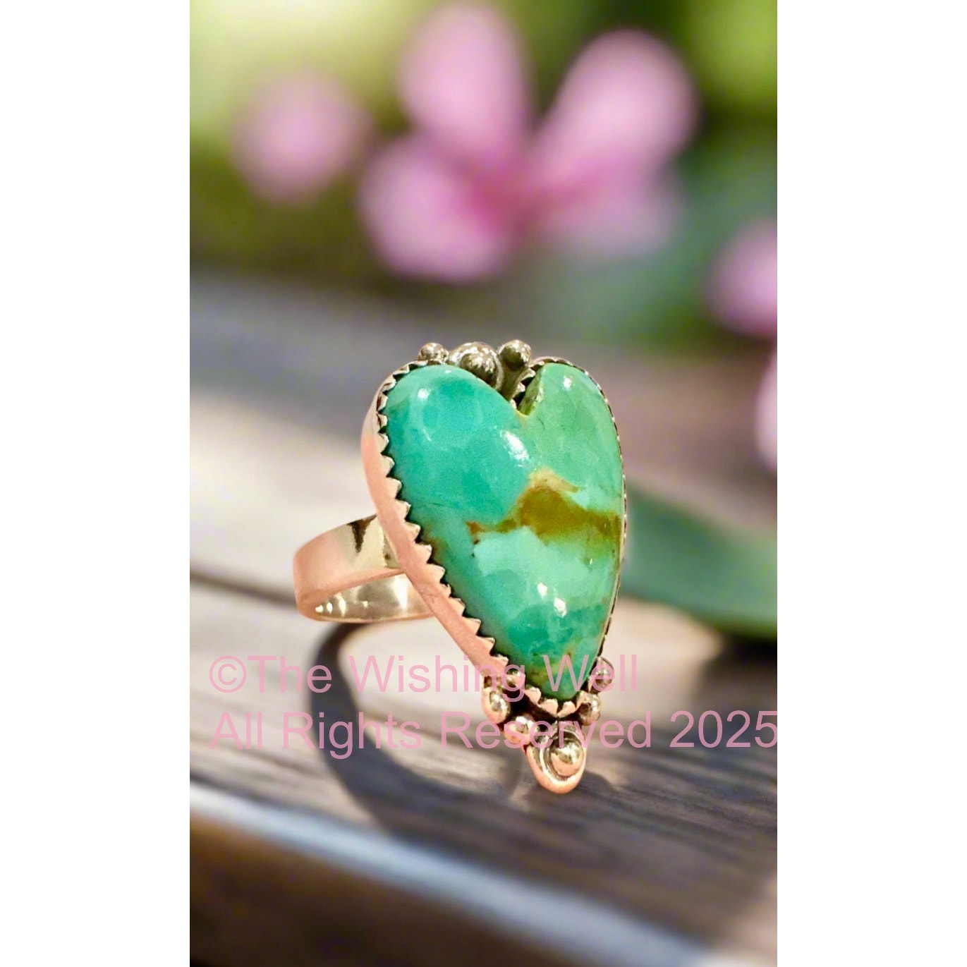 Sonoran Gold Turquoise | Heart Shape Ring | Sterling Silver | Adjustable 5-10