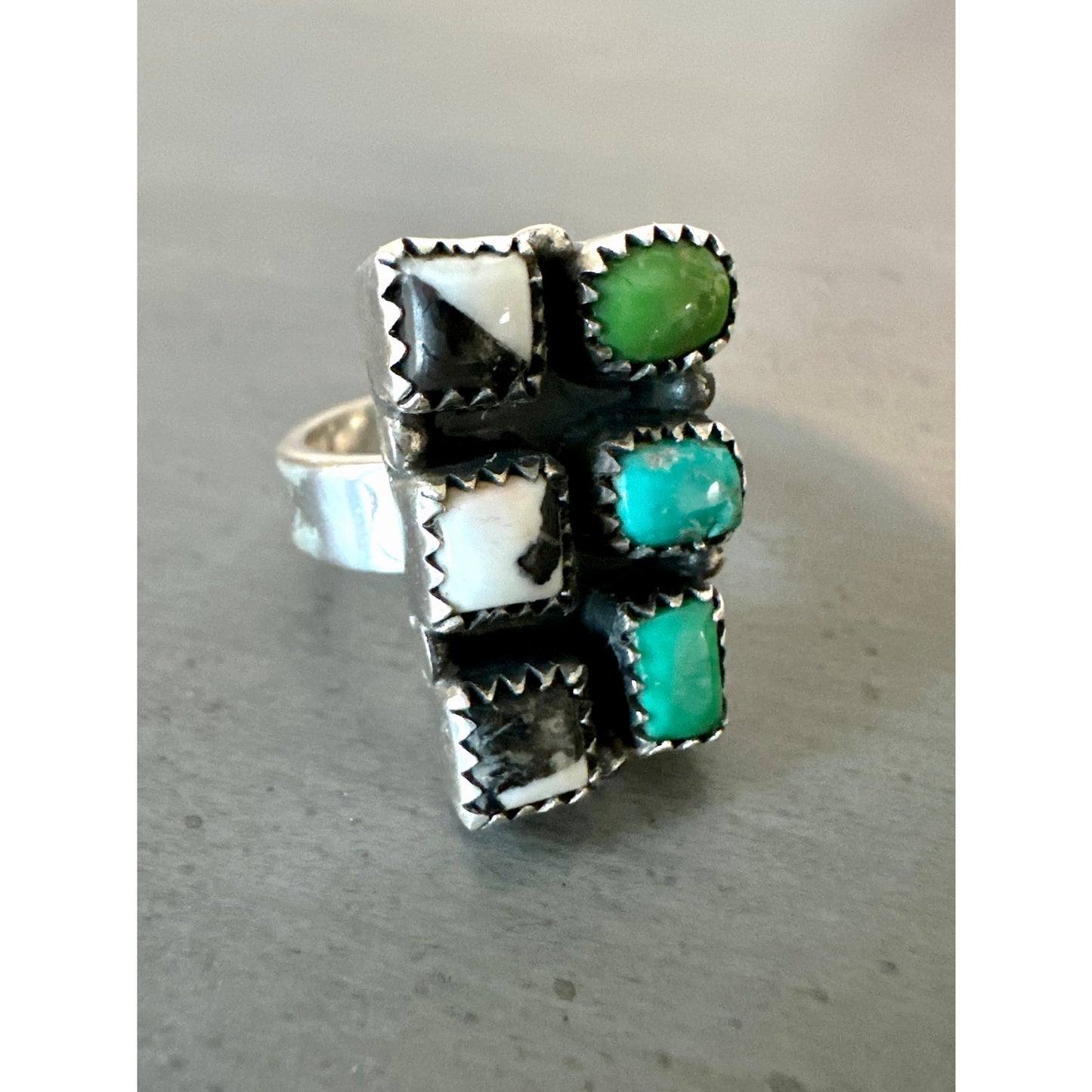 Sonoran Gold Turquoise | White Buffalo | Square Cluster Ring | 5-10