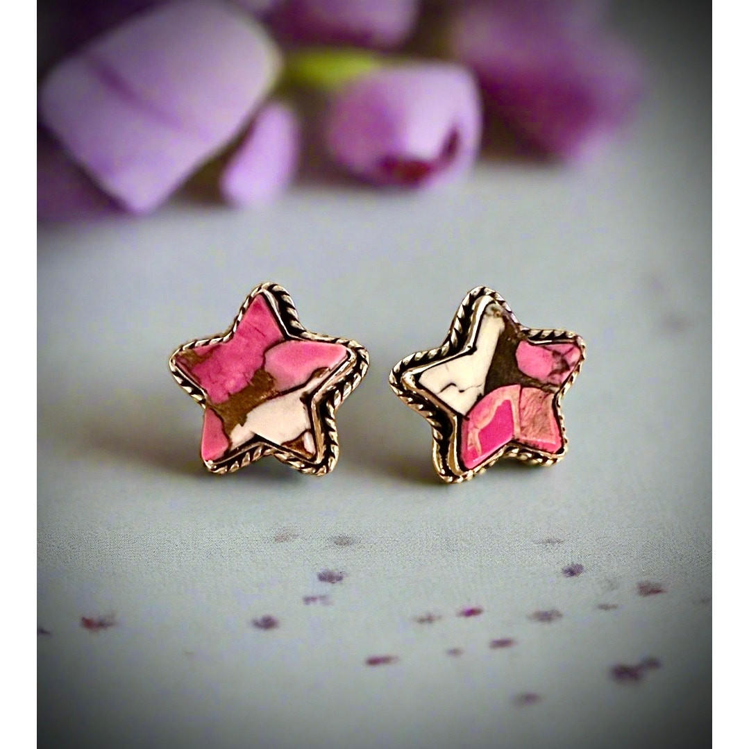 Cotton Candy Celestial Star Earrings Sterling Silver 1”