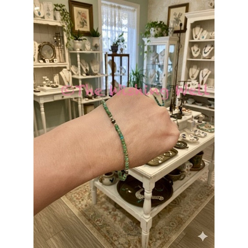 Turquoise & Silver Bead 925 Sterling Silver Adjustable Bracelet