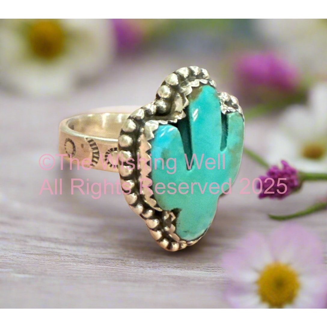 Kingman Green Turquoise | Cactus Ring | 925 | Adjustable Size 5-10