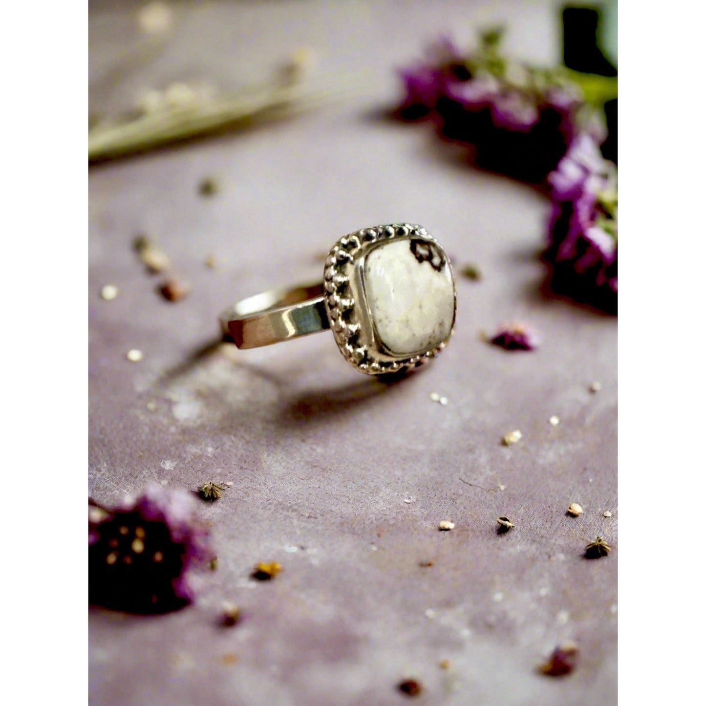 Wild Horse Jasper Dots Square Shaped Dainty Ring Size 7