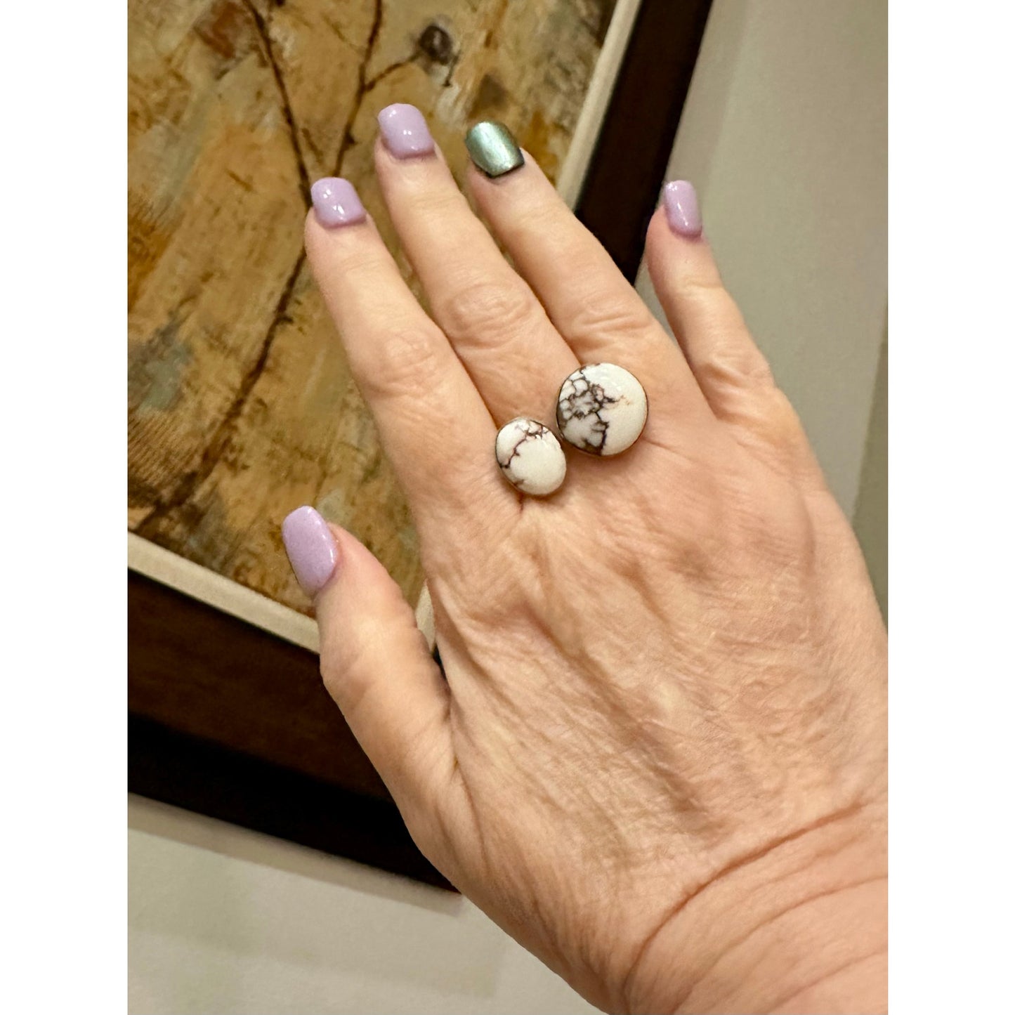 Wild Horse Jasper Round Oval Two Stone Ring Size 8+