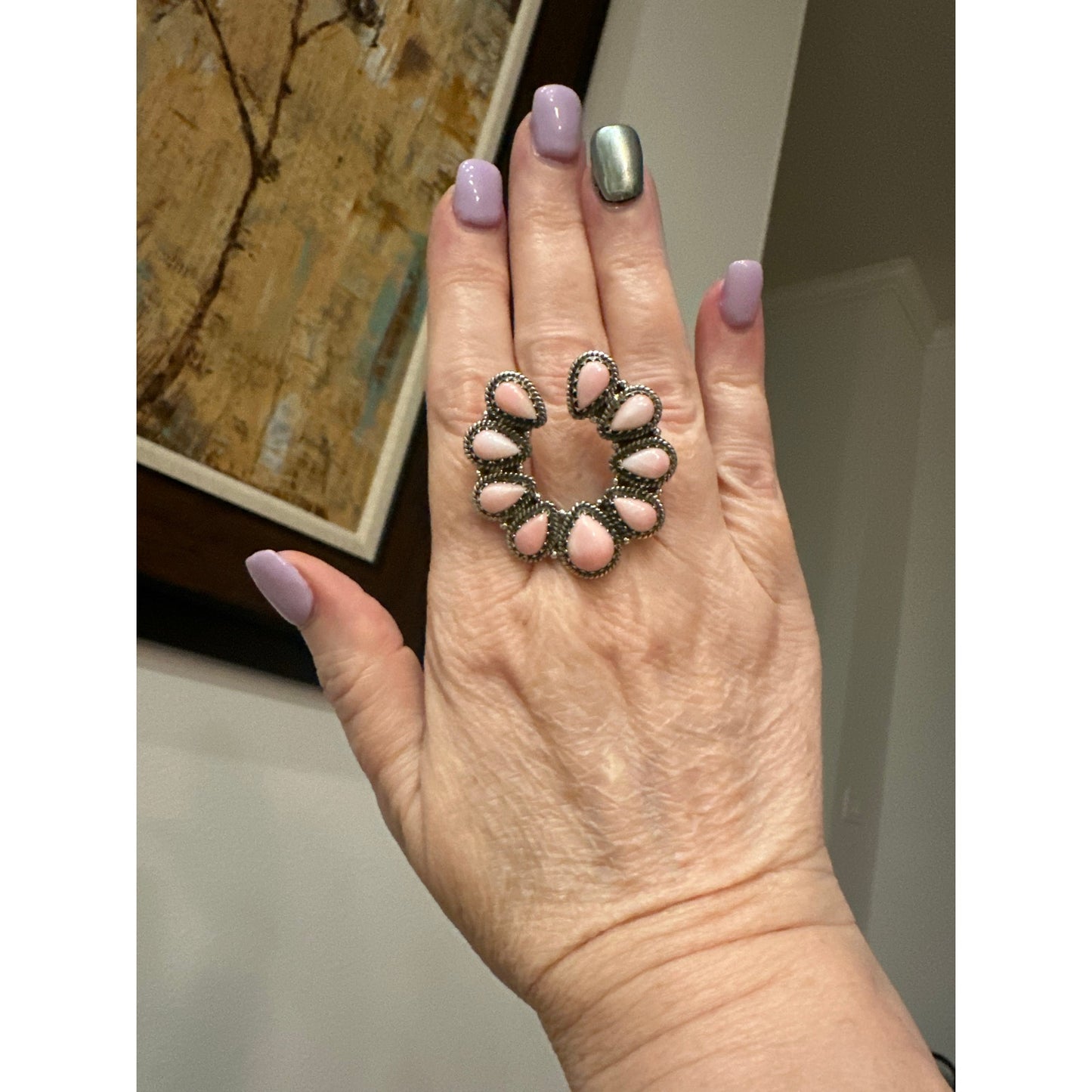 HUGE! Pink Conch Naja Sterling Silver Ring Size 10