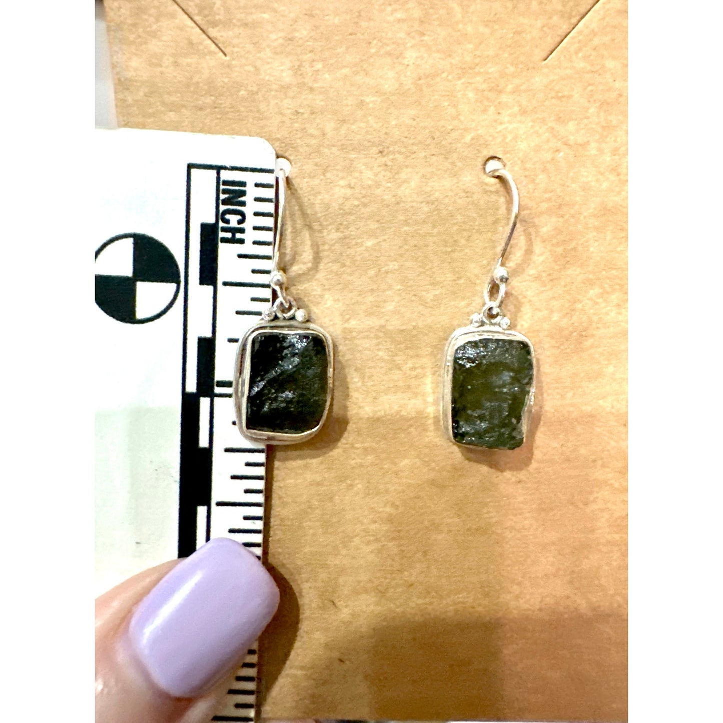 Rough Square Moldavite 925 Sterling Silver Dangle Earrings 1.5”