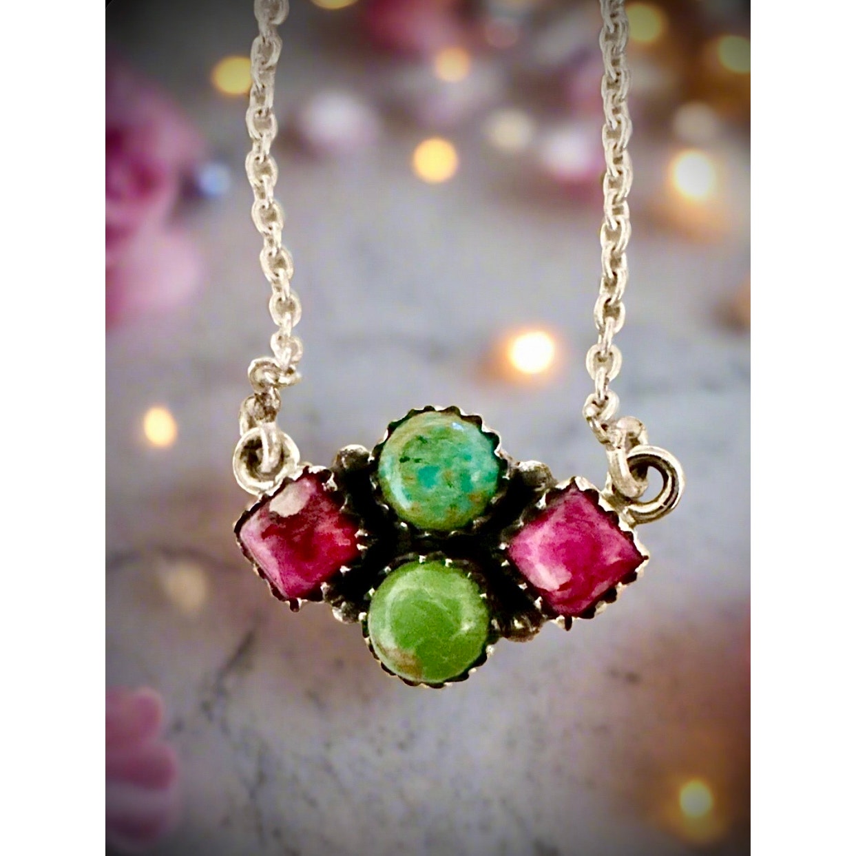 Sonoran Gold Turquoise | Pink Spiny Oyster | Sterling | 18” Necklace Adjustable