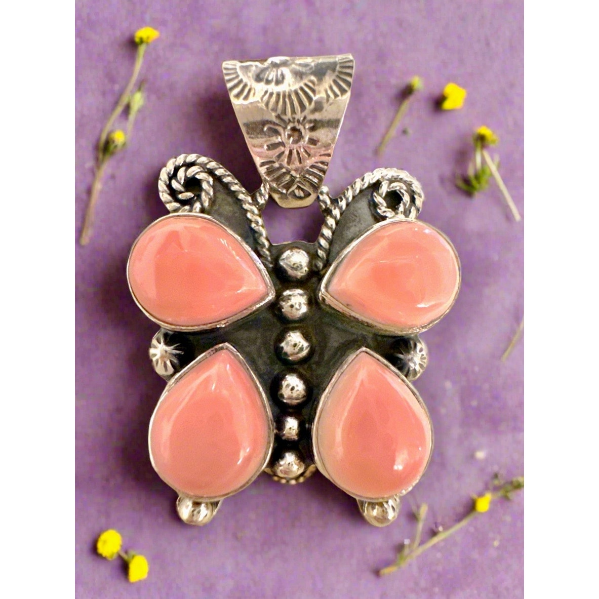 Beautiful Pink Conch Butterfly Pendant Sterling Silver 1”