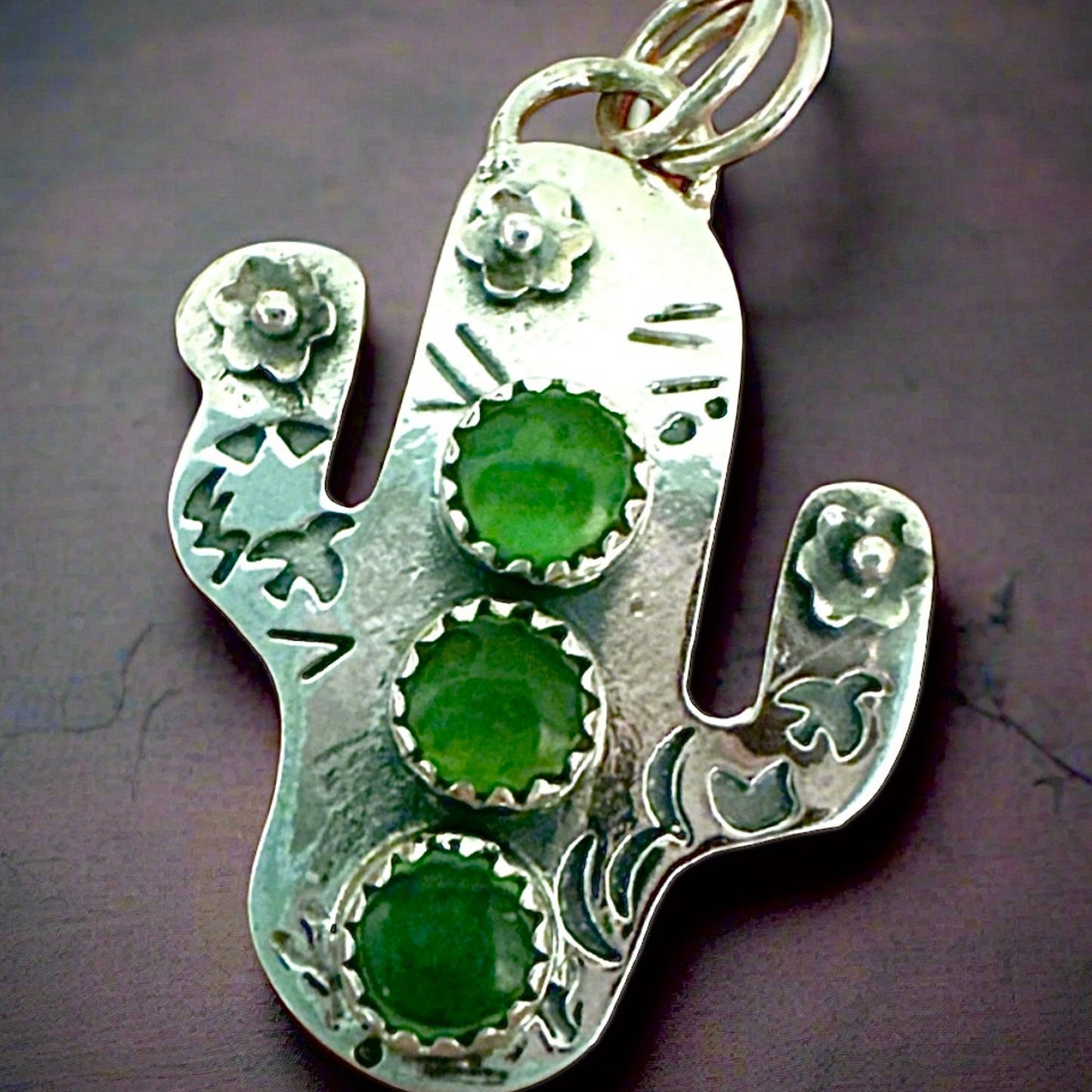 PICK One Southwestern Sterling Silver Gemstone Cactus Pendant 1.25”