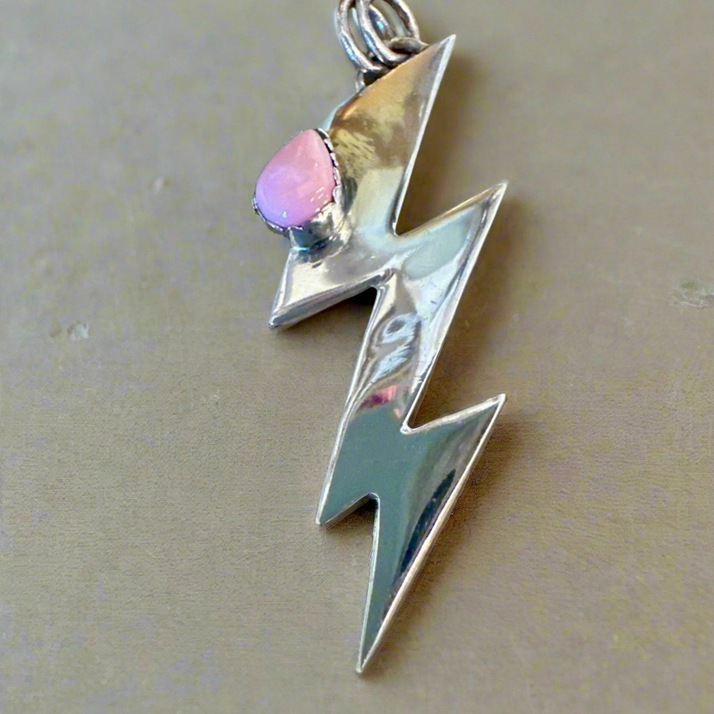 Pink Conch Lightening Bolt Southwestern Pendant 2”