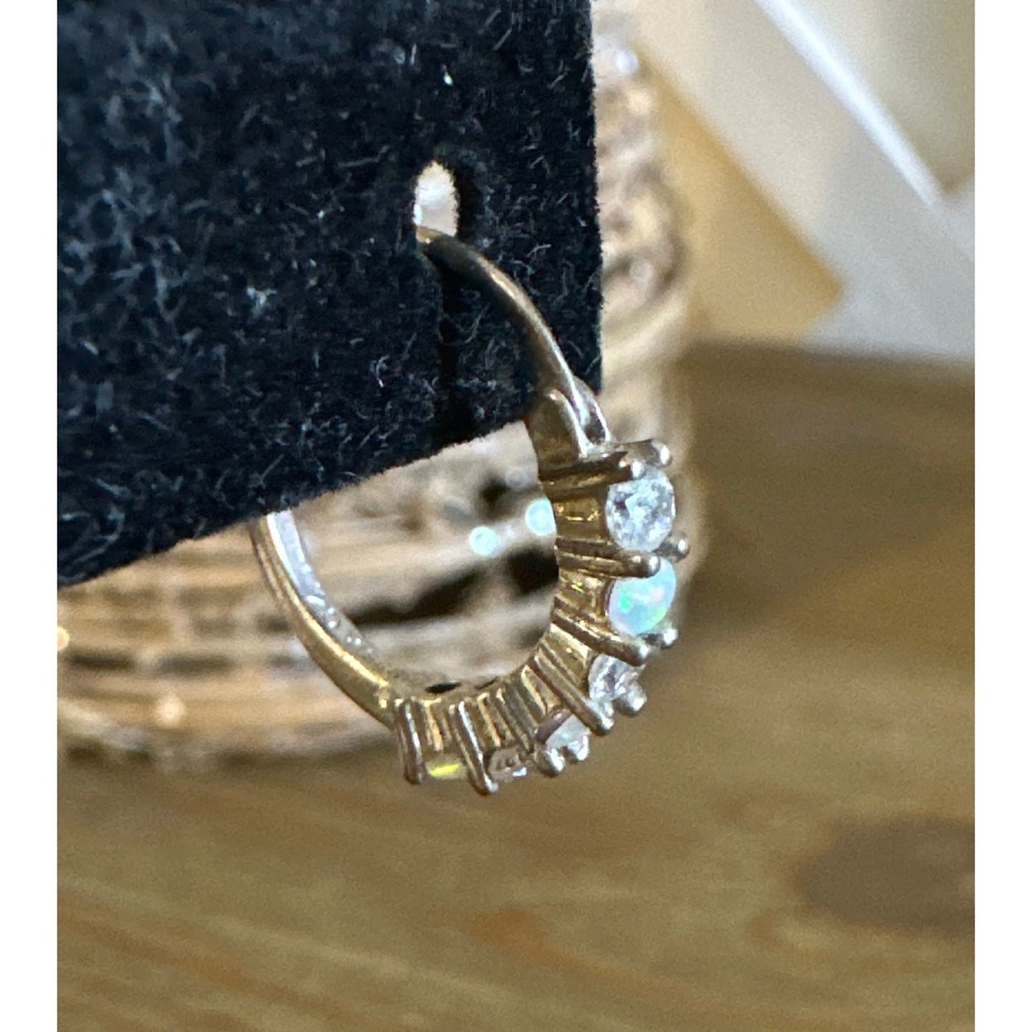 Vintage .925 Ethiopian Opal & CZ Huggie Earrings