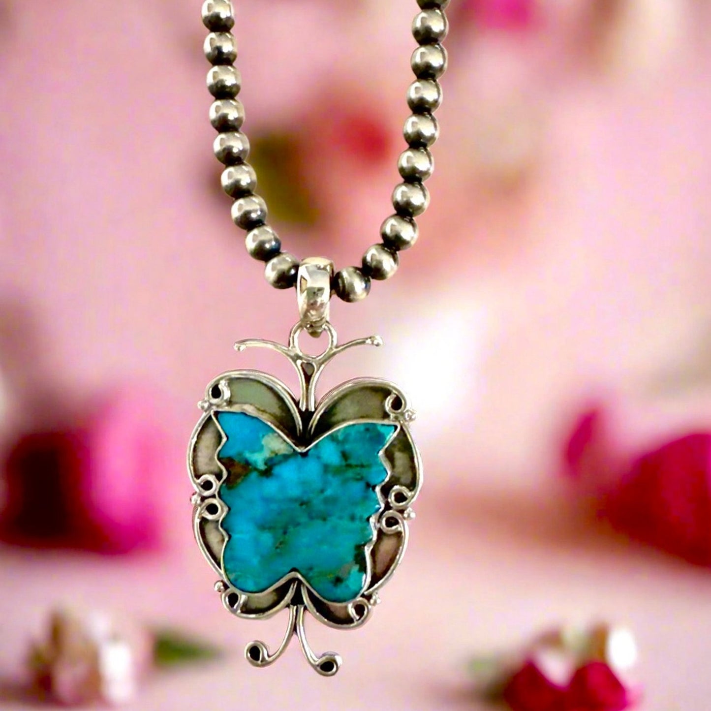 Turquoise Butterfly Southwestern Pendant 2”
