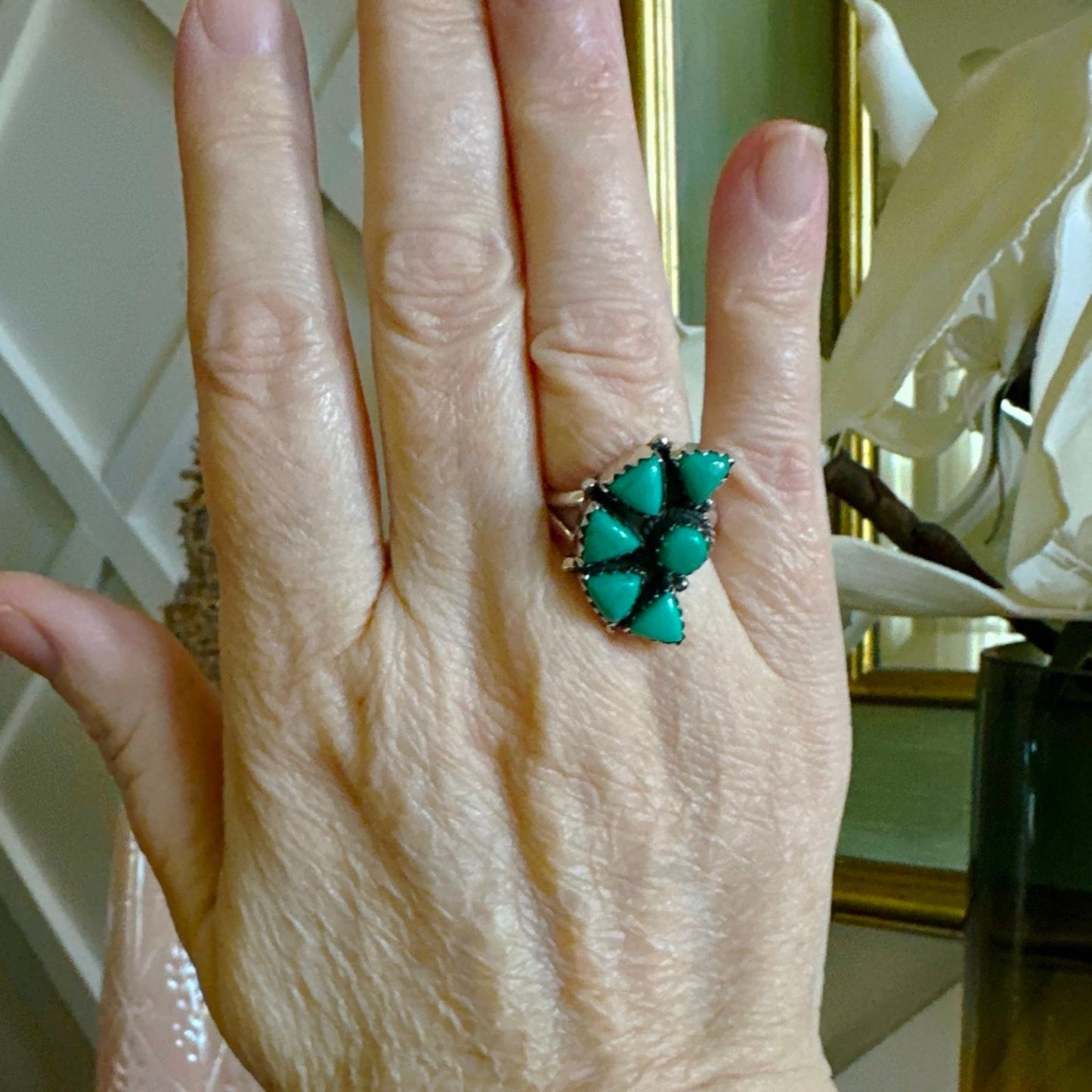 Kingman Turquoise Southwestern Naja Triangle Ring Size 7.5