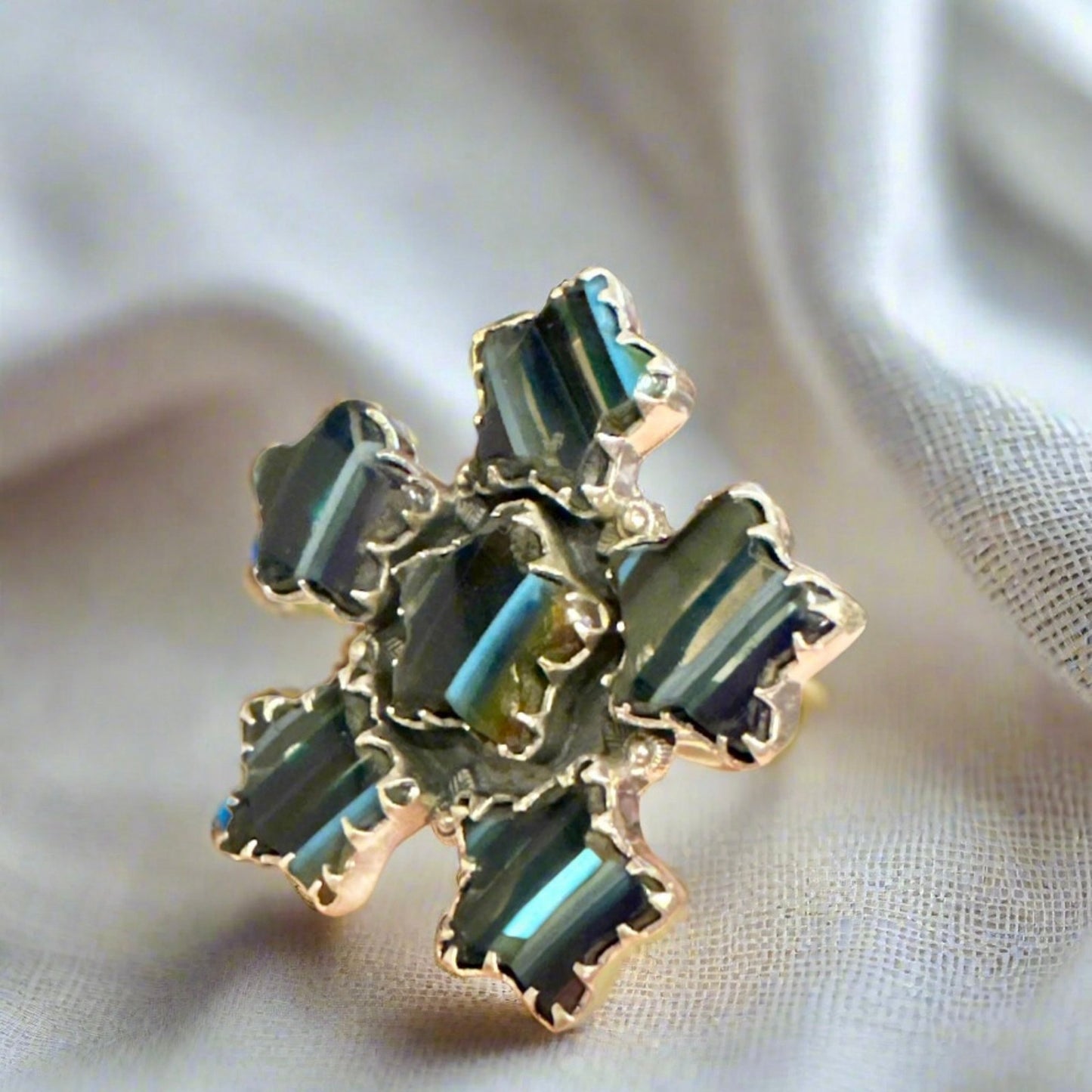 Surfite Star Burst Huge Statement Ring Sterling Silver Adjustable