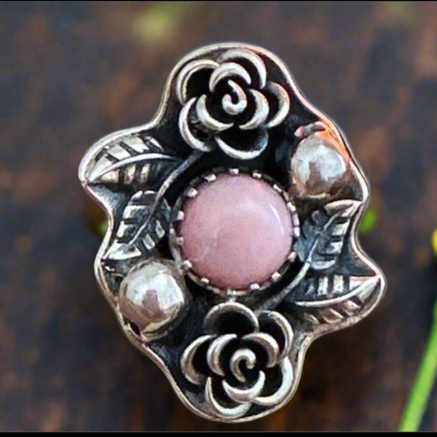 Amazing Pink Opal Hand Carved 925 Sterling Silver Ring Size 6