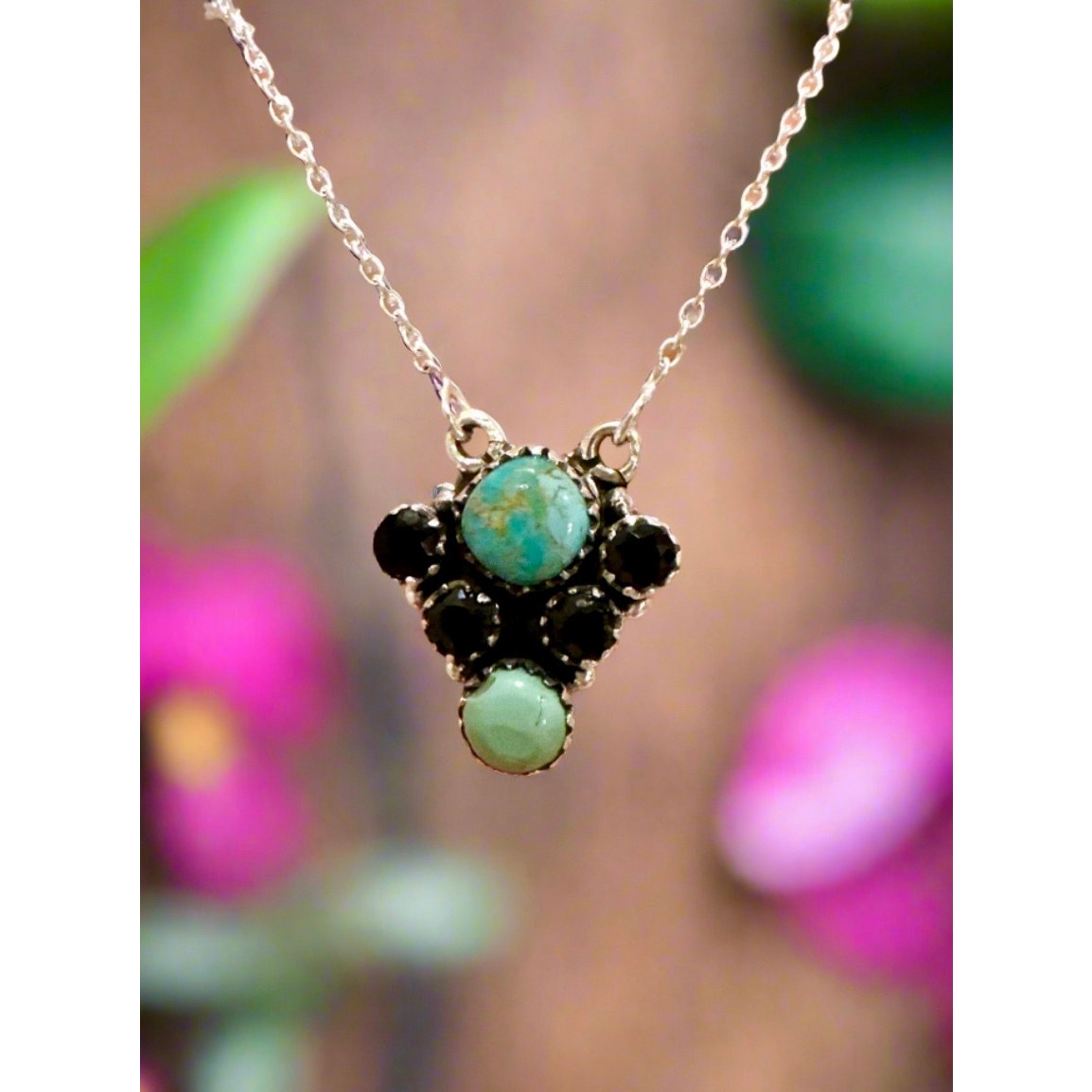 Kingman Turquoise | Sonoran Gold | Onyx Necklace 18-20” | 925 Sterling