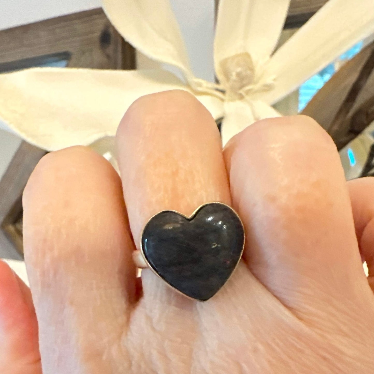 Purple Lepidolite Heart Sterling Silver Ring Size 6.5