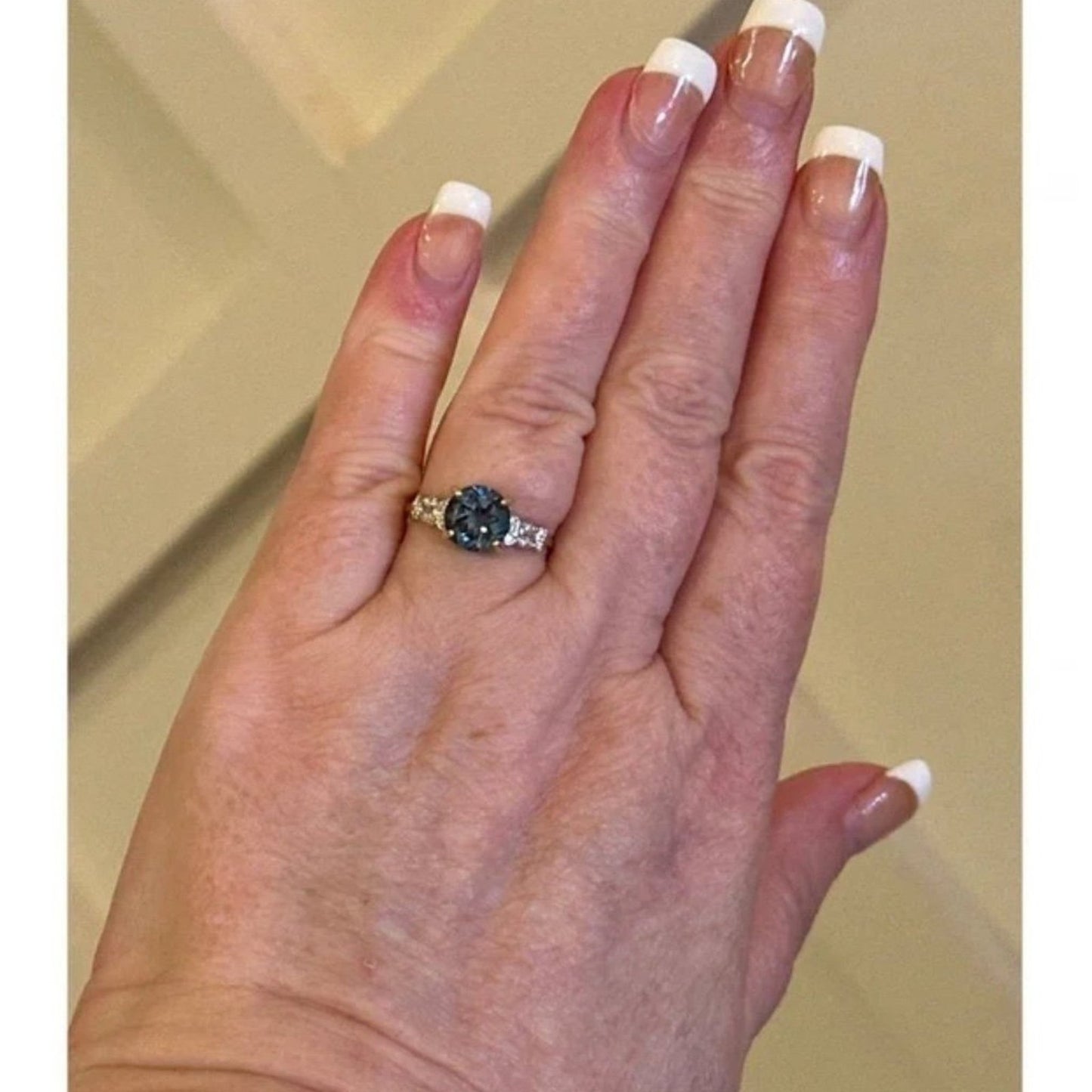 10K Solid Yellow Gold 2.36 Carat London Blue Topaz 12 Diamond Ring SZ 7.25