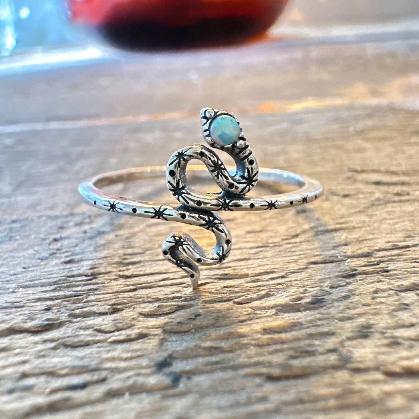 Adorable Dainty Southwestern Lab Opal Snake Ring Sizes 4-10 Sterling Silver .925