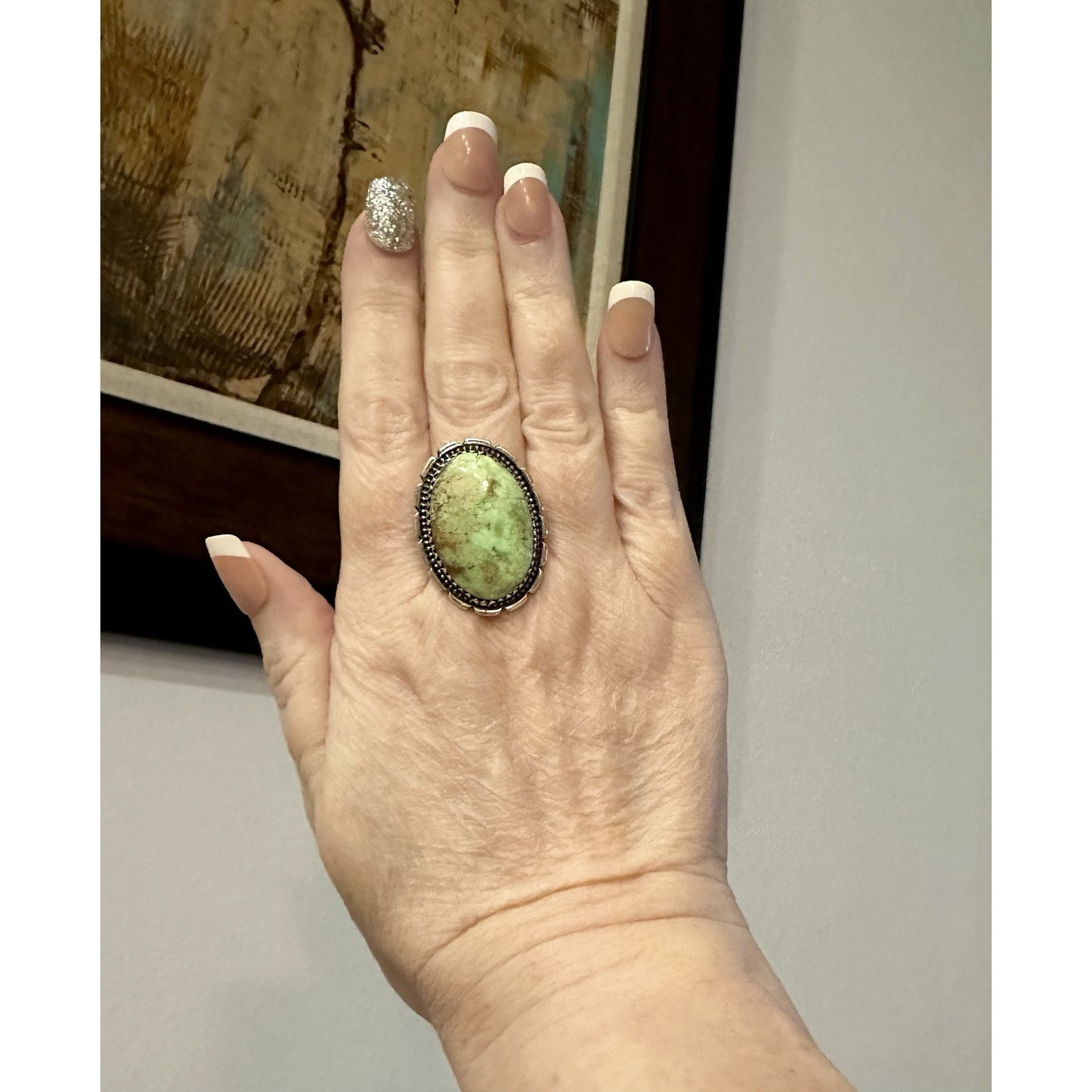 Large Oval Mohave Turquoise Statement Silver Ring Size 9