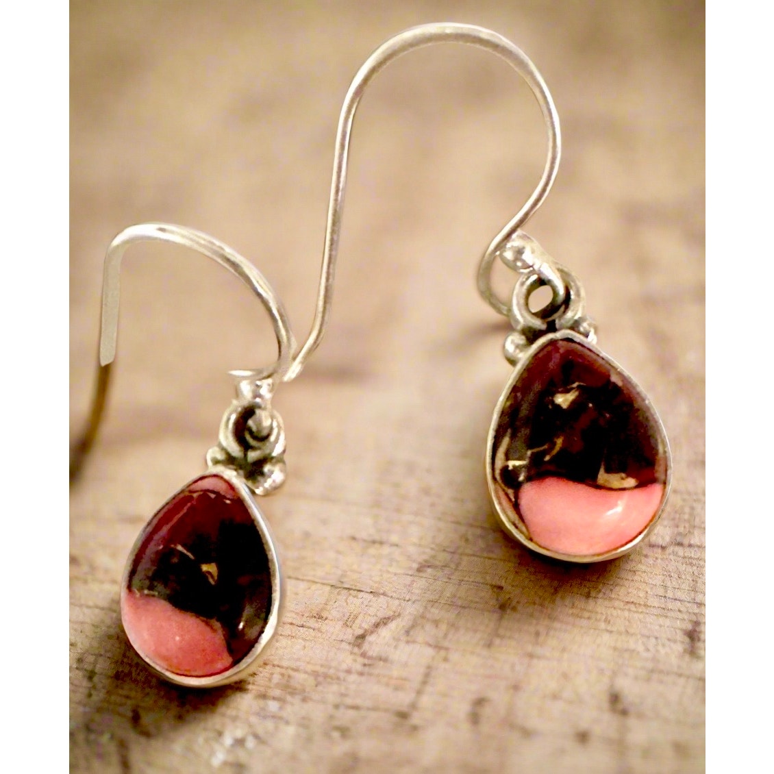 Red Rose Dahlia Turquoise Teardrop Dangle Earrings 1” Long