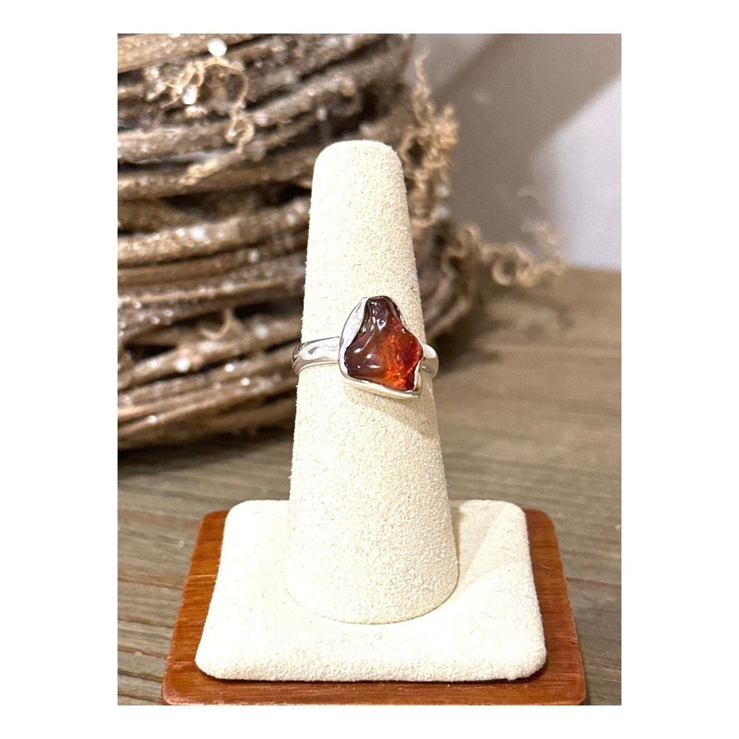 Natural Custom Made Amber .925 Ring Size 7.25