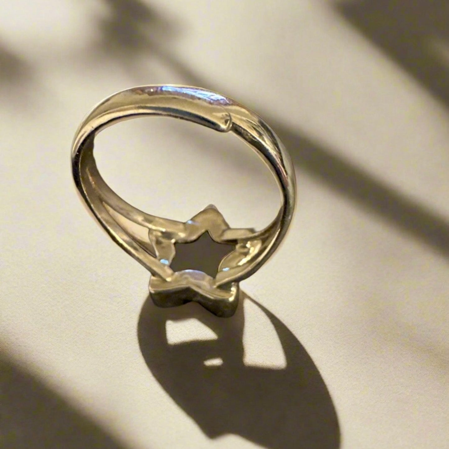 Rare Smoky Quartz Celestial Star Sterling Silver Ring Size Adjustable.