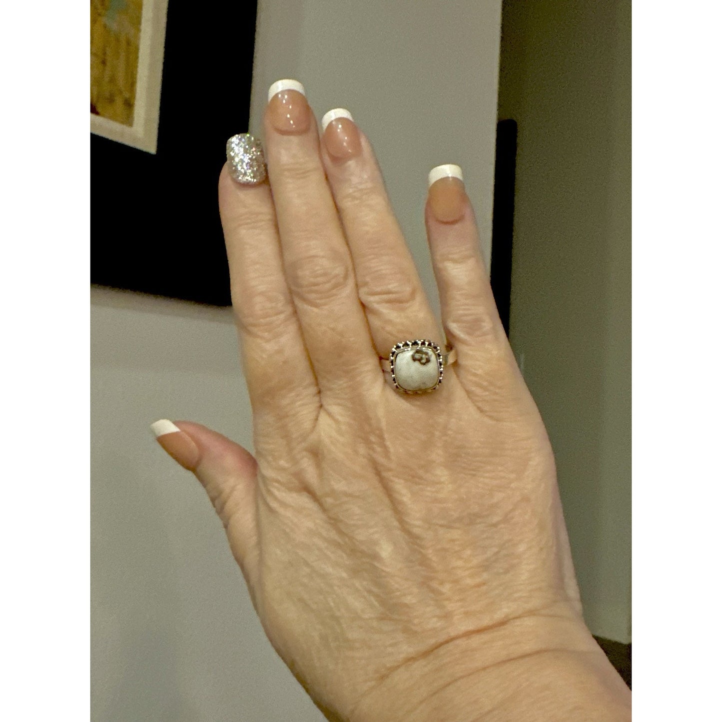 Wild Horse Jasper Dots Square Shaped Dainty Ring Size 7