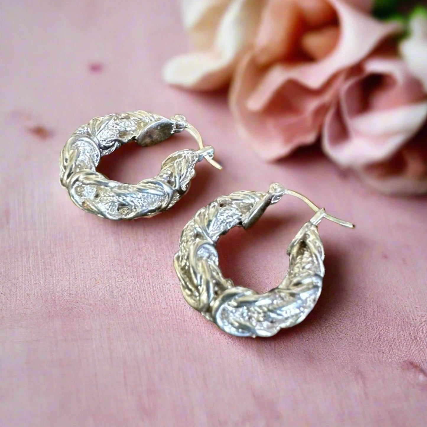Vintage Sterling Silver Hoop Huggies Earrings