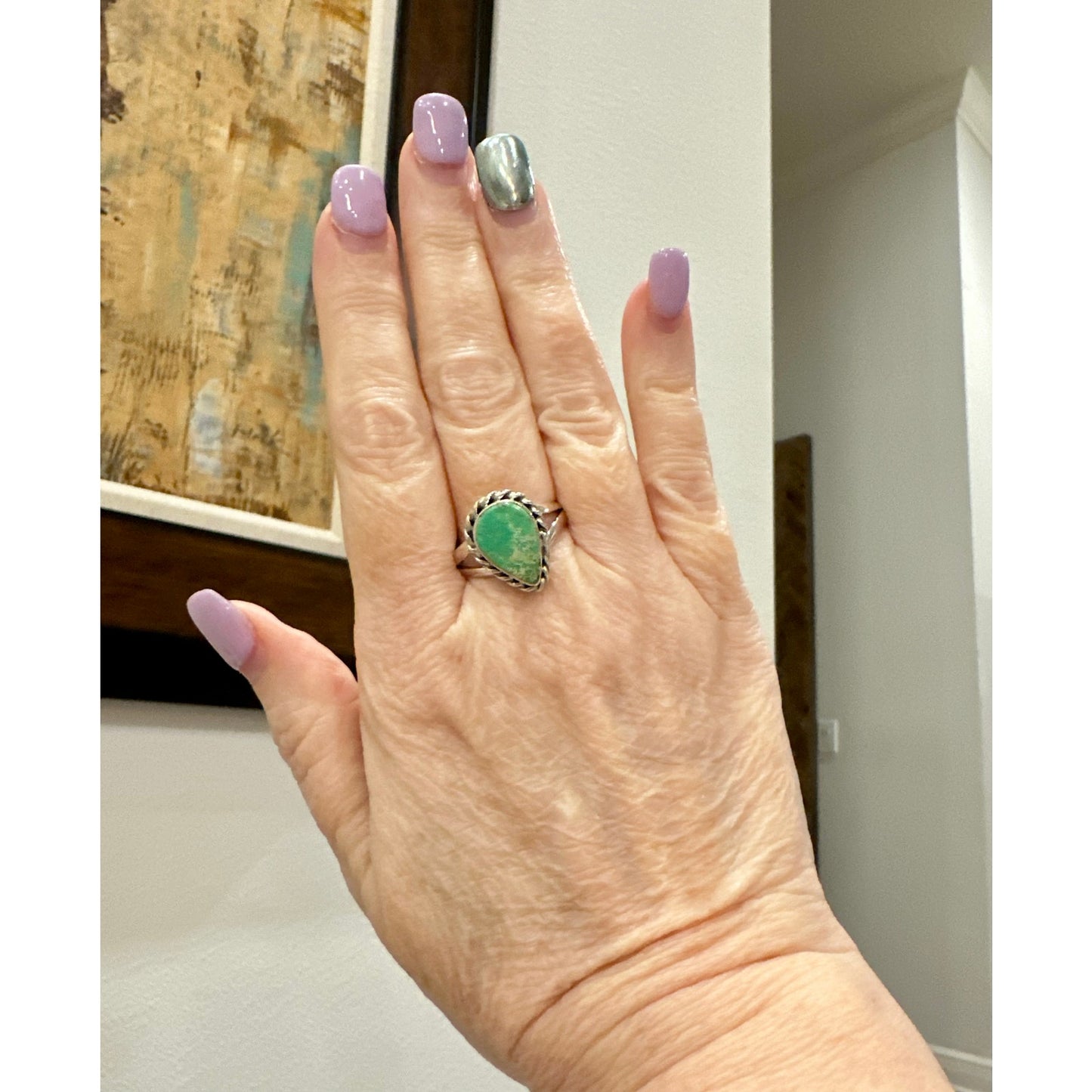 Carico Lake Turquoise Teardrop Rope Design Ring Size 9