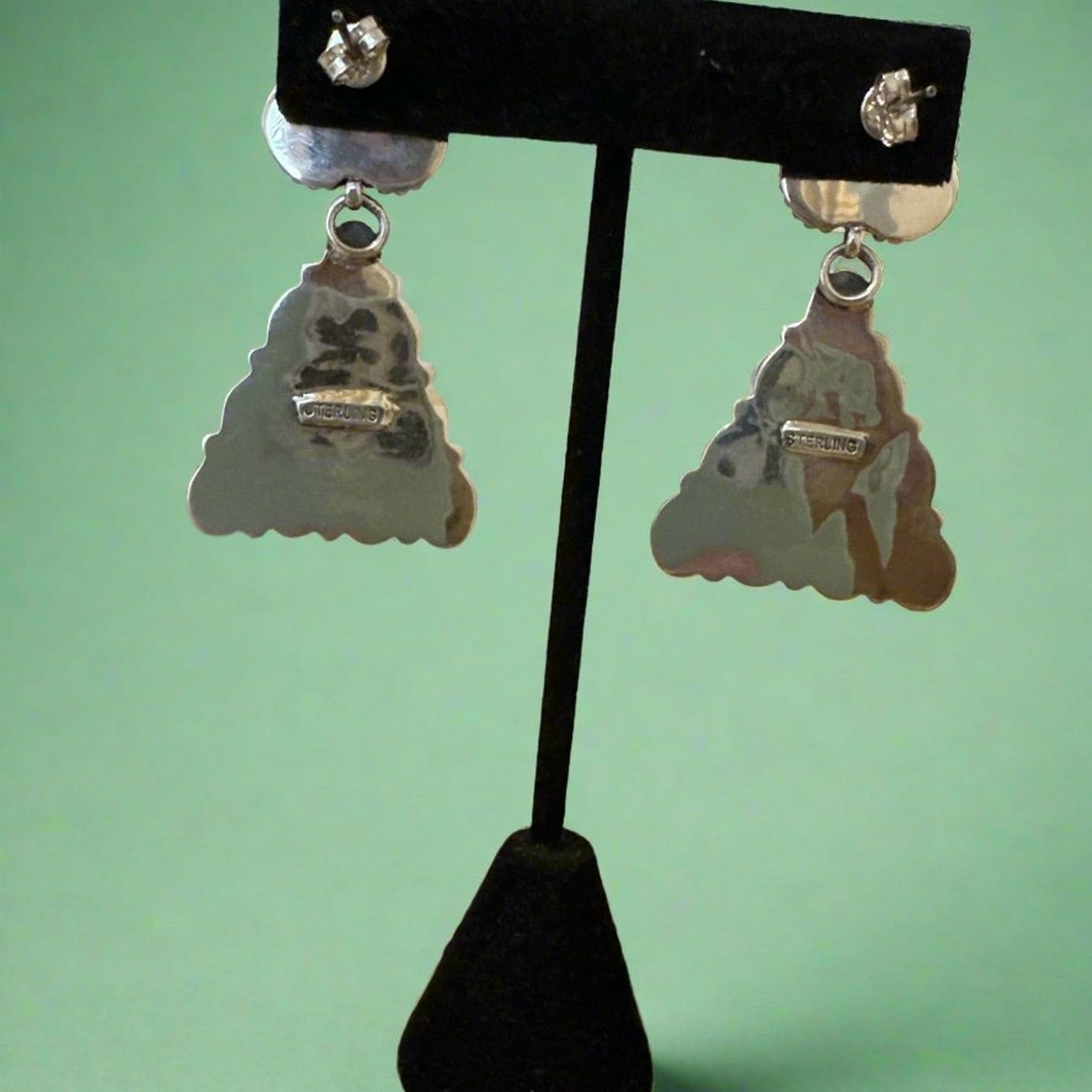 Huge Turquoise Dangle Earrings .925 Sterling Silver 1.5” Long