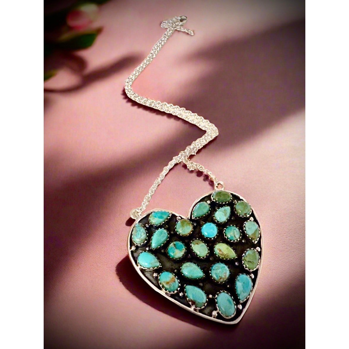 WOW!!! Huge Kingman Turquoise Heart Shaped Sterling Necklace 1.75” x 1 u5”
