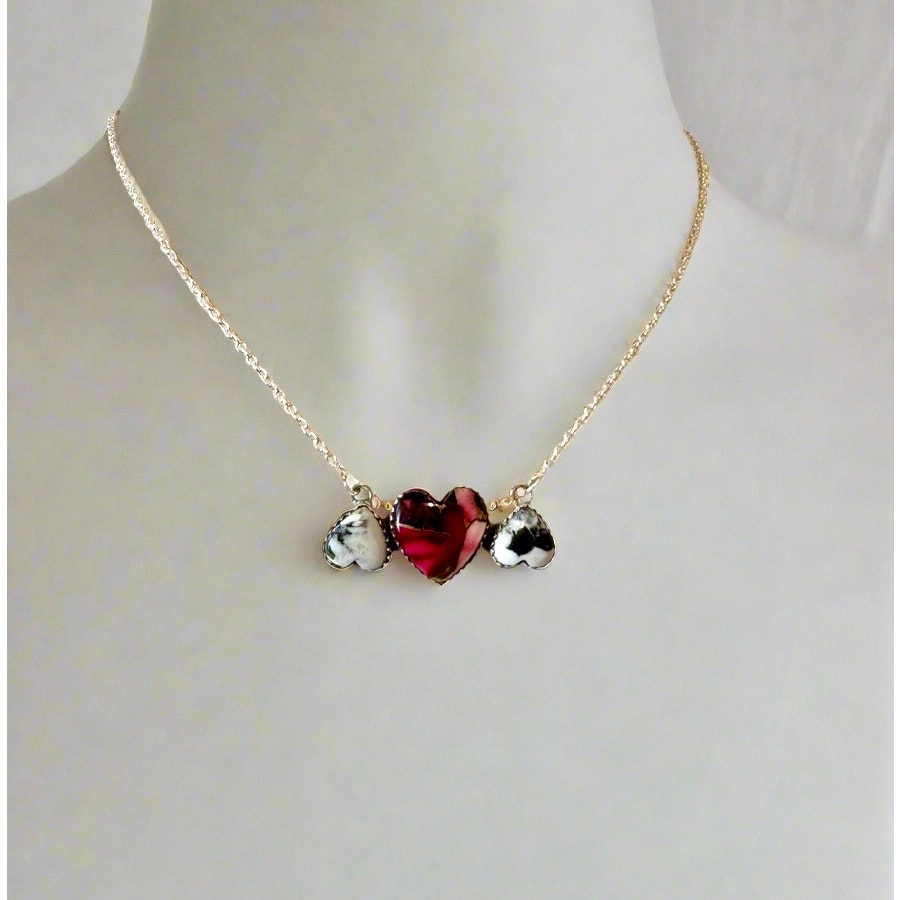Red Rose Dahlia | White Buffalo | Heart Bar Necklace | 18-20”