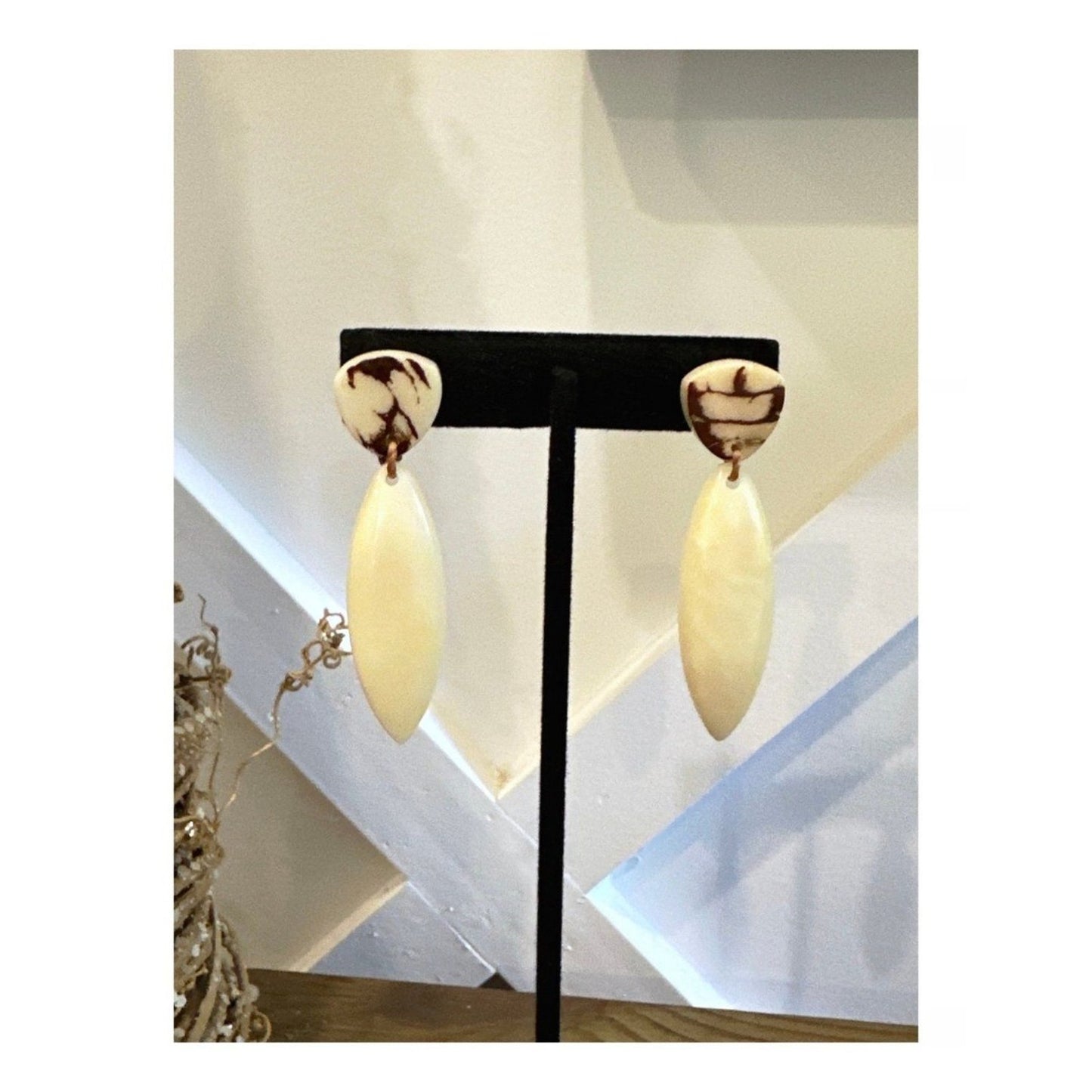 Handcrafted Fair Trade Tagua Nut Dangle Earrings - Made in Ecuador